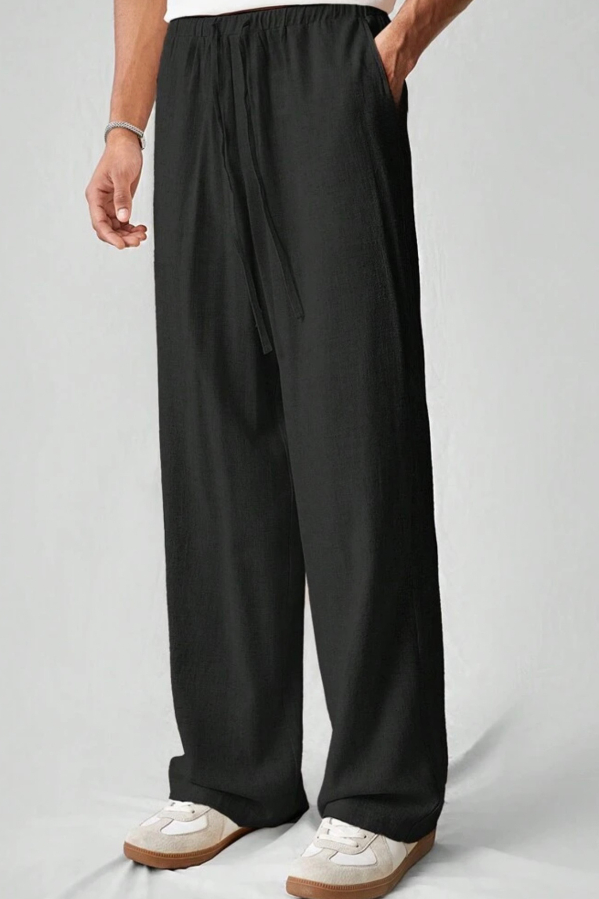 North London  Erkek Keten Karışımlı Oversize Bol Paça Pantolon - Görsel 2