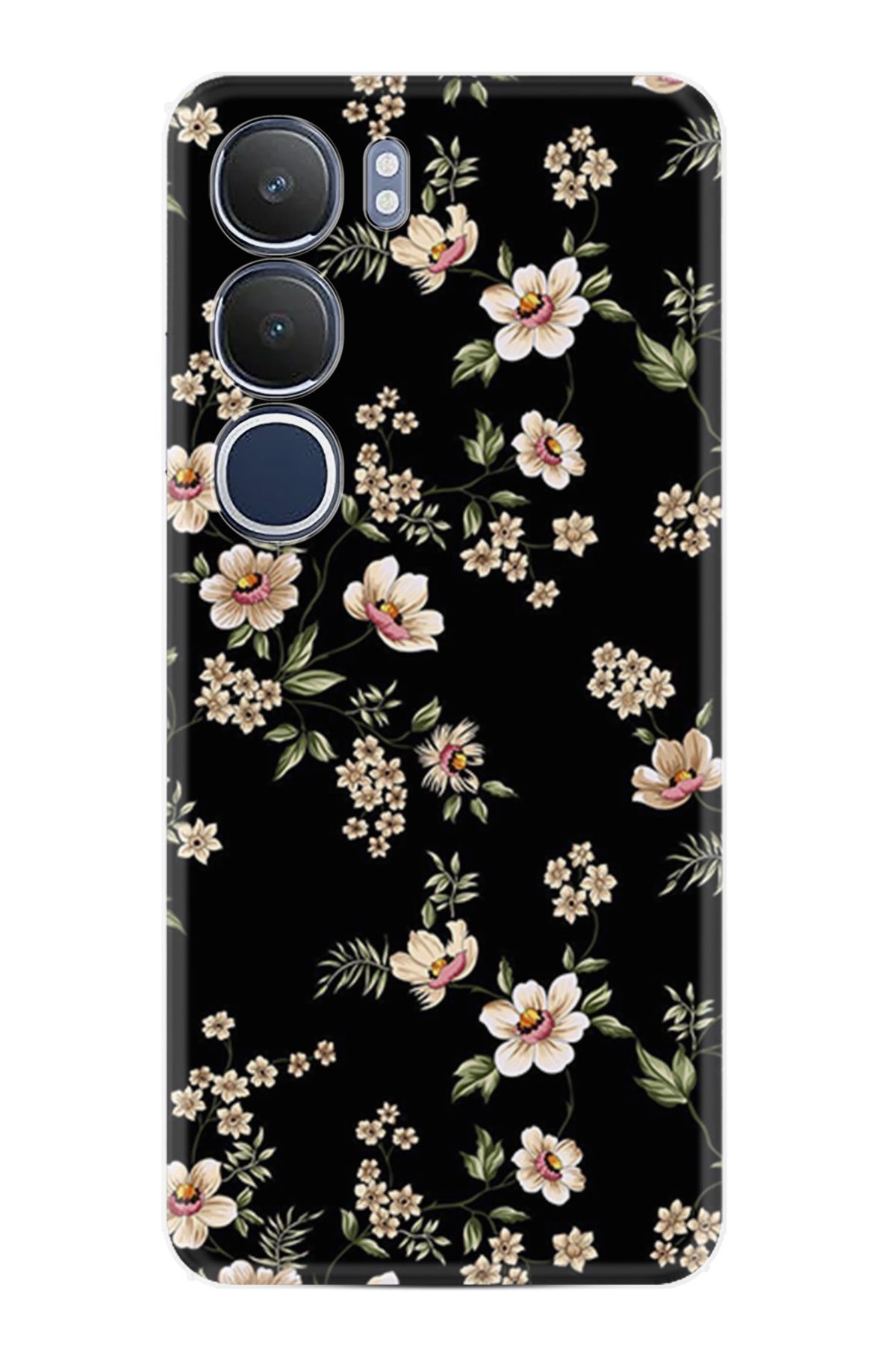 Kılıfland Vivo Y19S Kılıf Boutique Baskılı Resimli Siyah Fon Çiçek Pcode -045