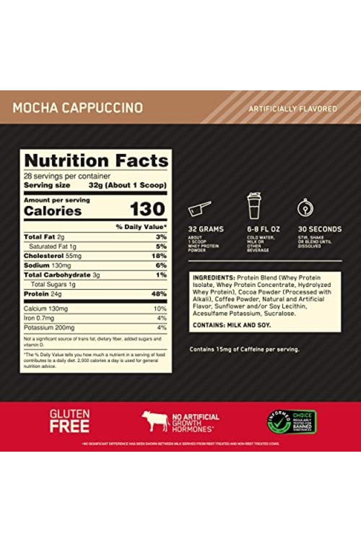 Optimum Nutrition-(ON) Gold Standard 100% Whey Protein Powder - Mocha Cappuccino, 2 Lbs 6