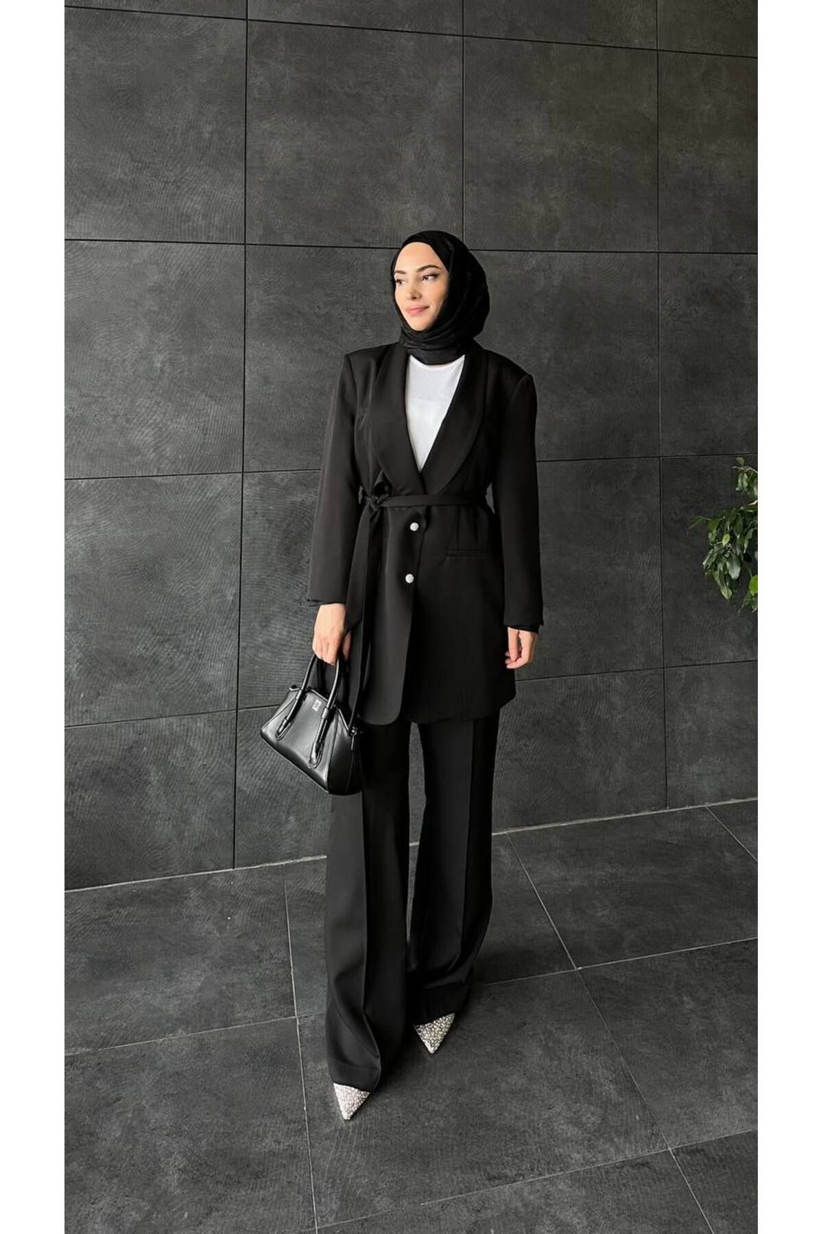She Olive Ceketli tesettür takım siyah