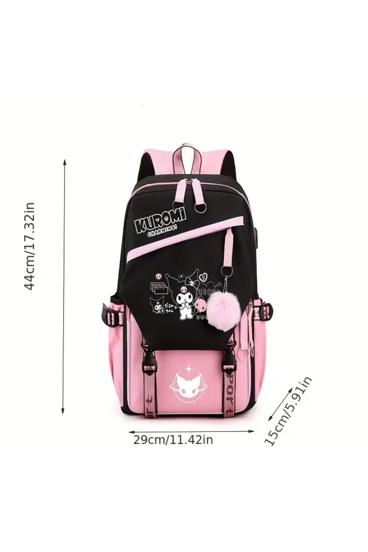 کیف مدرسه دخترانه و پسرانه بچگانه کودکان SANRIO KUROMI شخصیت پسر بزرگ صورتی سیاه کوله پشتی So Iconic