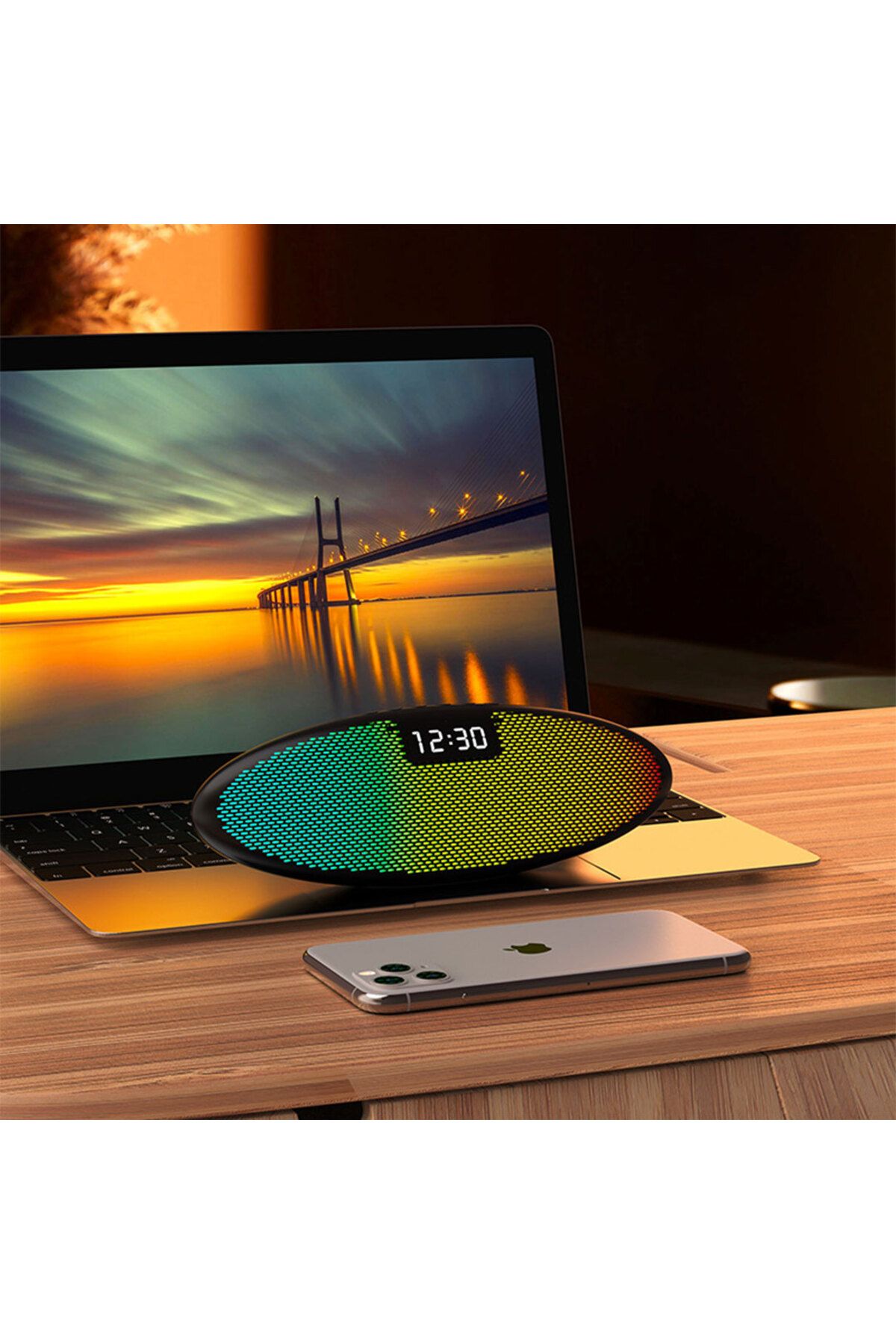 Generic-Bluetooth Speaker with LED Light Modes & Digital Clock USB Rechargeable, Wireless Audio 2