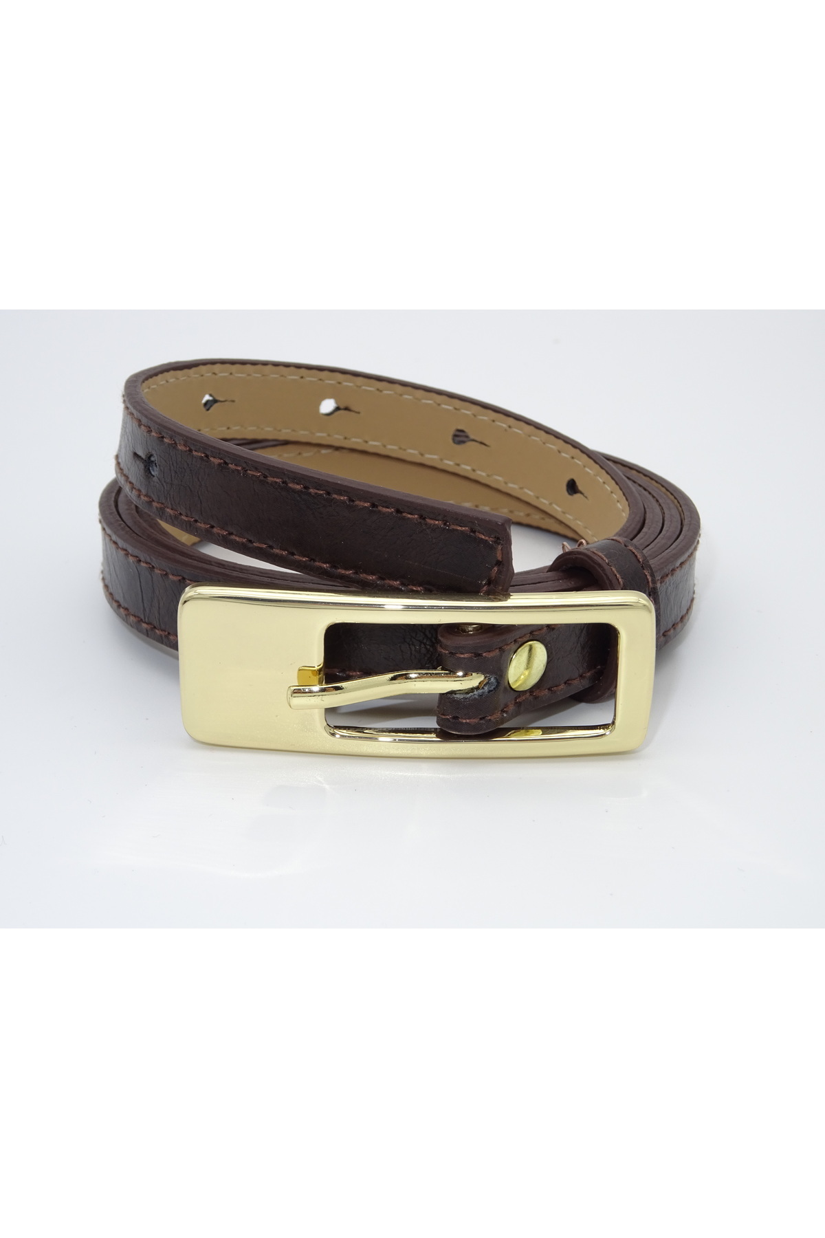 Versla-1.5 cm Dress Belt with Stitched Gold Buckle, Trouser Belt, Shirt Belt, Coat Belt 2