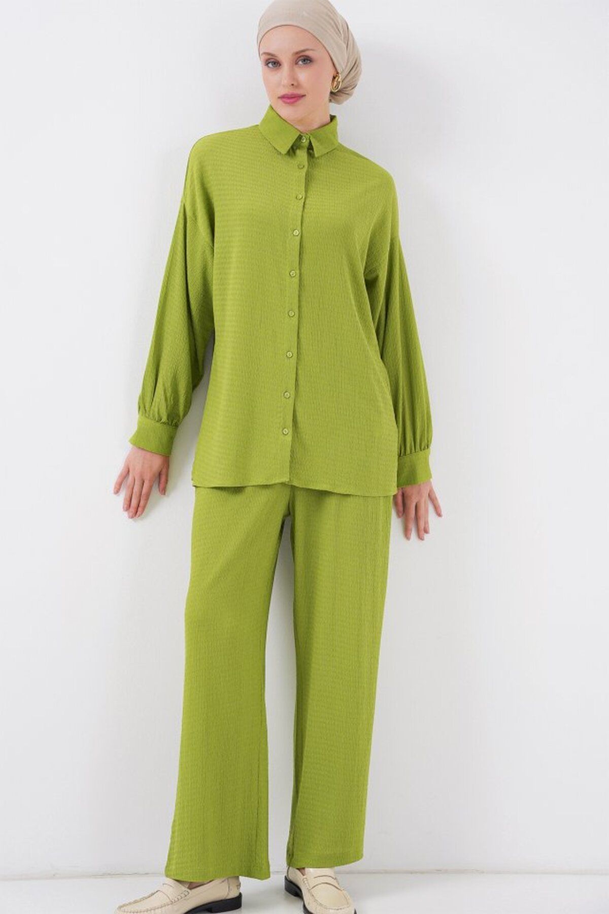 TUA MODA-TUA MODA Knitted Hijab Top and Bottom Set 6711 - E.Green 4