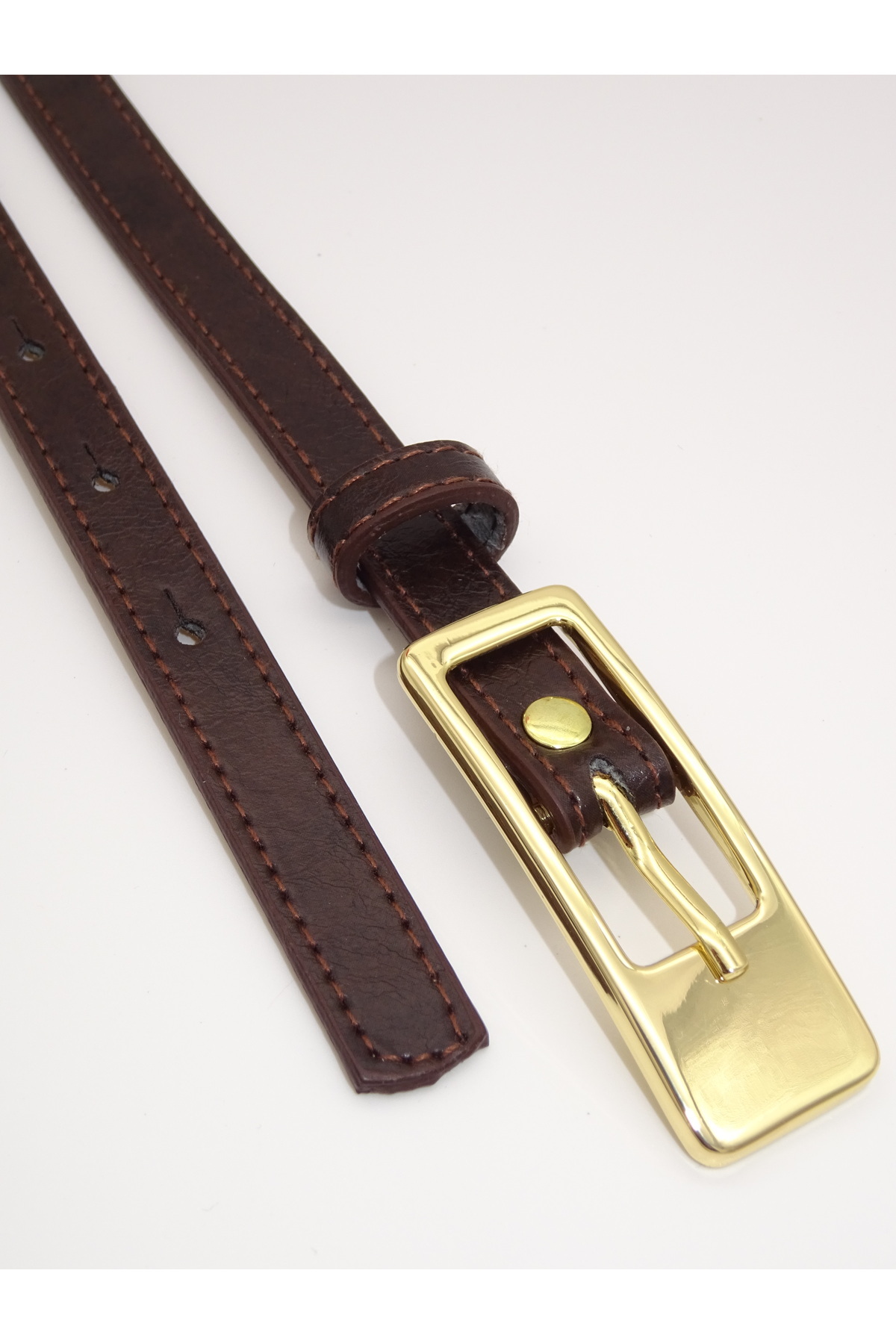Versla-1.5 cm Dress Belt with Stitched Gold Buckle, Trouser Belt, Shirt Belt, Coat Belt 3