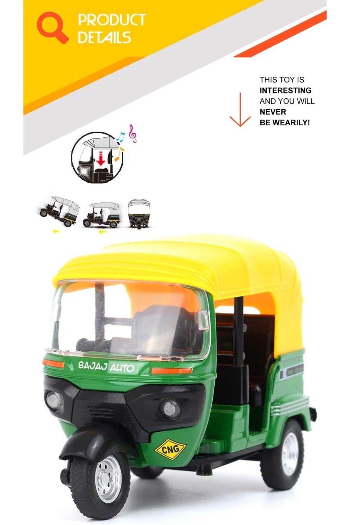 AWH-1: 14 Scale Auto Die Cast Metal Rickshaw Model (Multicolour) 4