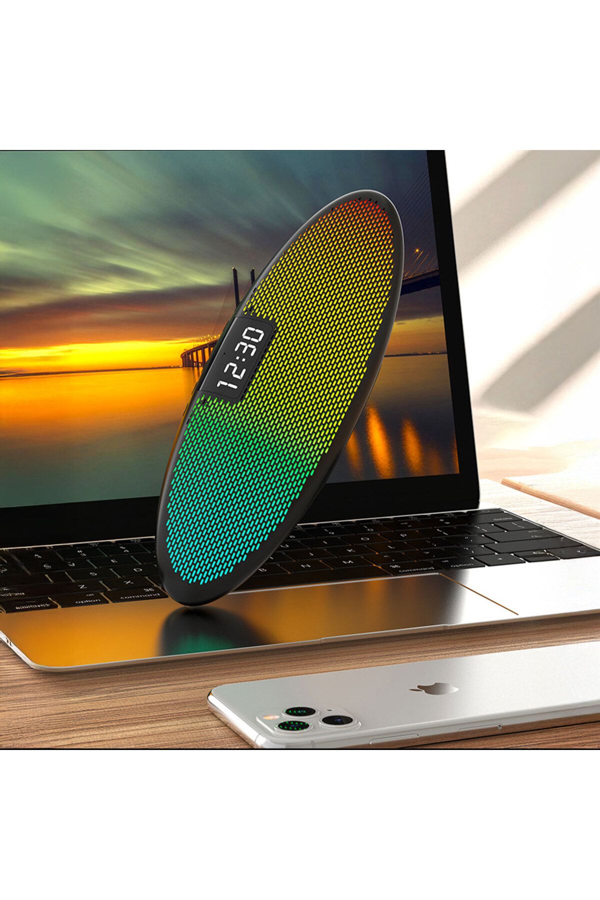 Generic-Bluetooth Speaker with LED Light Modes & Digital Clock USB Rechargeable, Wireless Audio 4