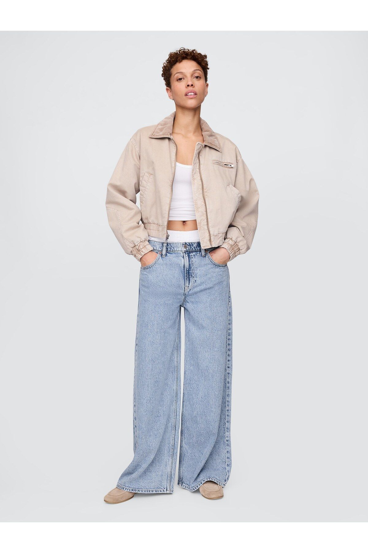 GAP Kadın Açık Mavi Mid Rise UltraSoft Boxer Baggy Jean Pantolon