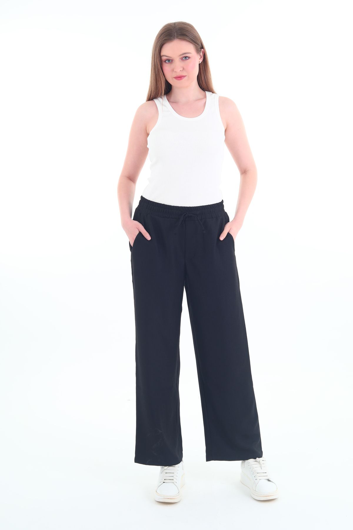 Rich-Pantaloni de in pentru femei cu talie înaltă 2