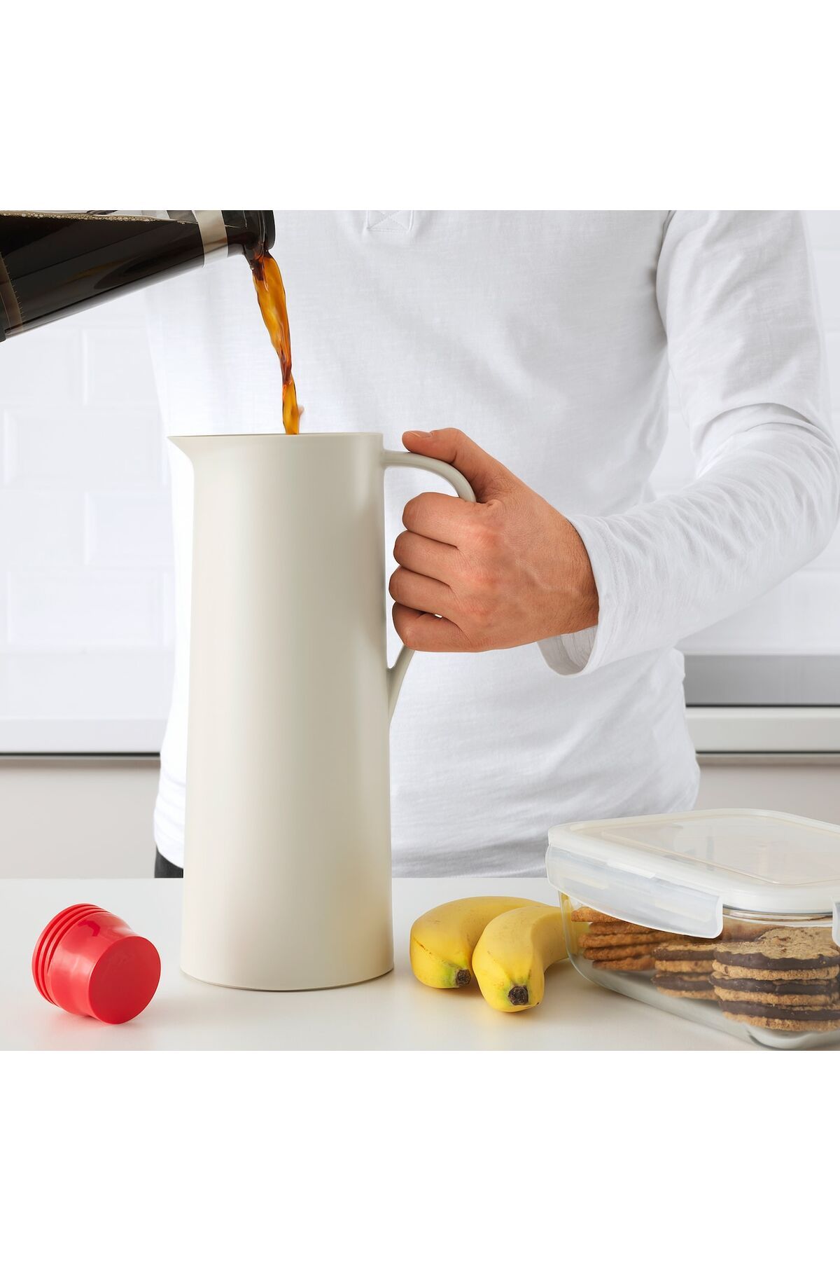 IKEA-BEHÖVD Vacuum Flask Beige/Red 1L Keeps Drinks Hot/Cold 30cm IKEA 3