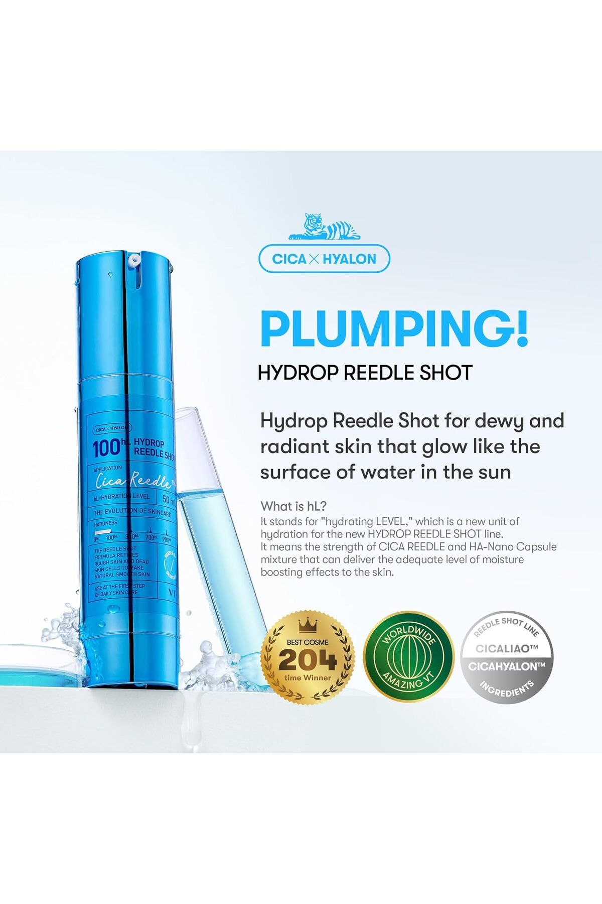 سرم پوست HYDROP REEDLE شلیک 100HL اسید هیالورونیک میکروینکسینگ 50ML VT COSMETICS