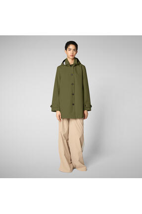 SAVE THE DUCK April Kadın Kapüşonlu Trençkot, Su Geçimez, Regular Fit, Haki