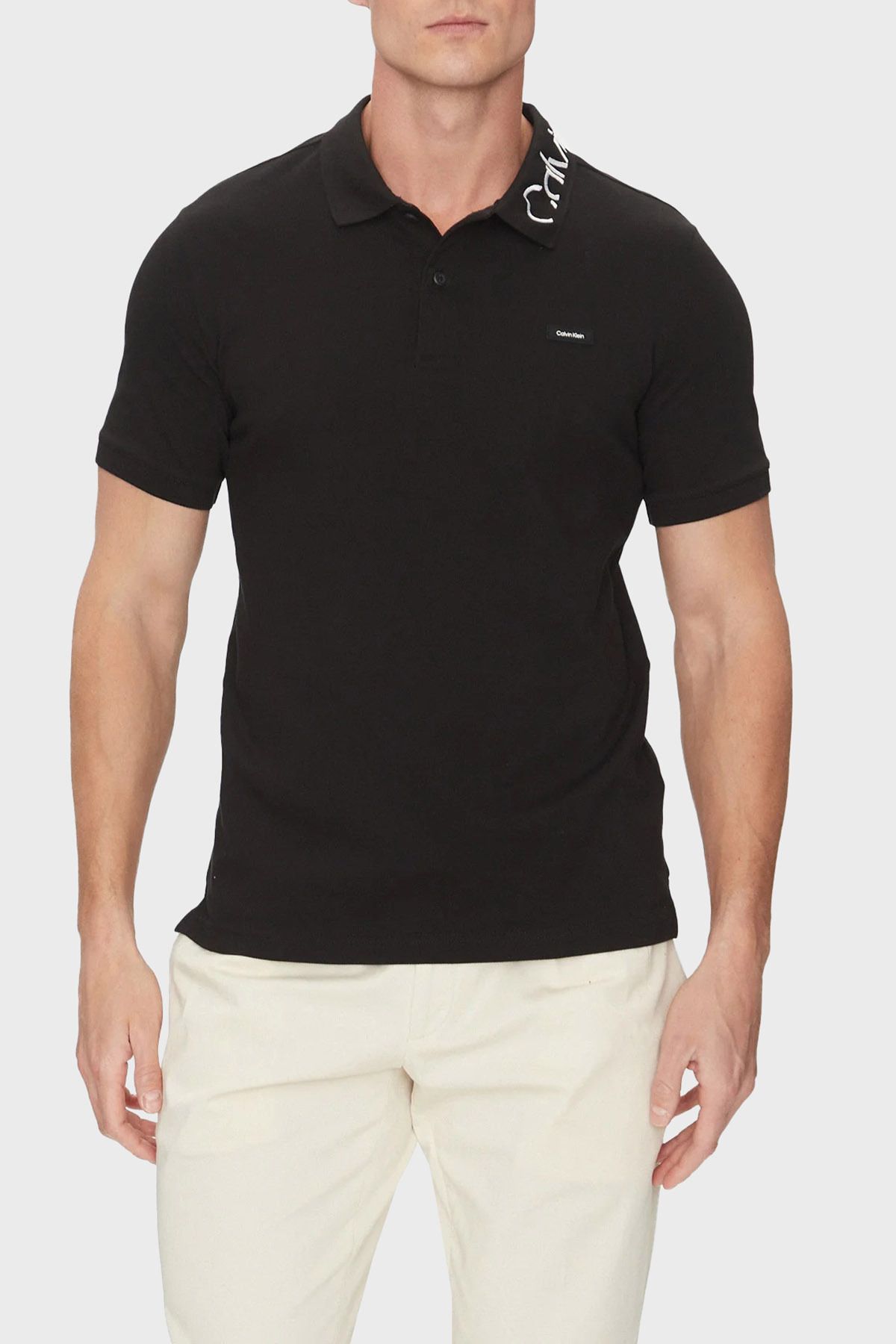تی شرت یقه پولو دکمه دار سایز بزرگ معمولی تی شرت یقه پولو مردانه K10K114569BEH Calvin Klein