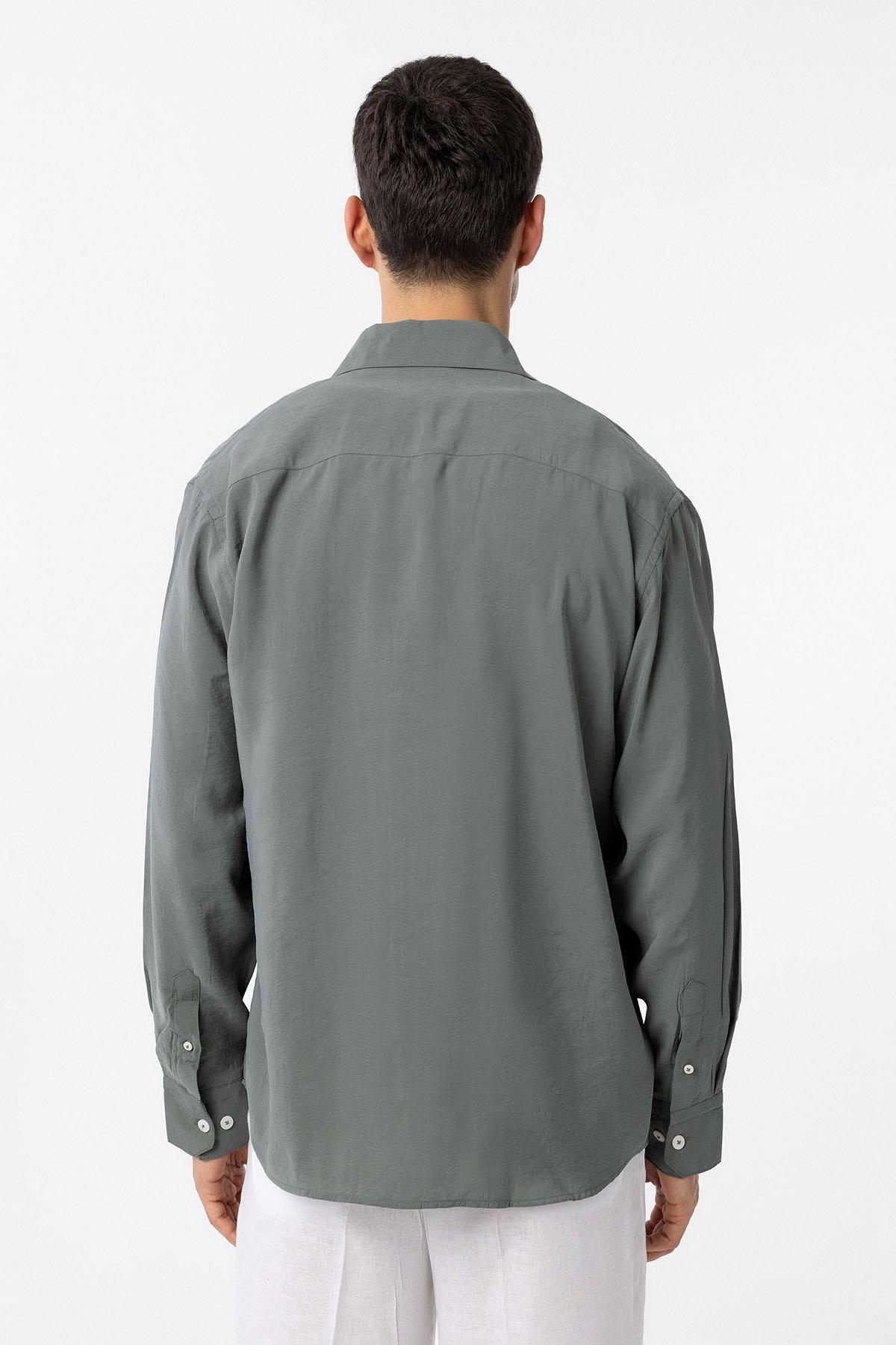 Antioch-Khaki Modal Fabric Relax Fit Men's Shirt 5