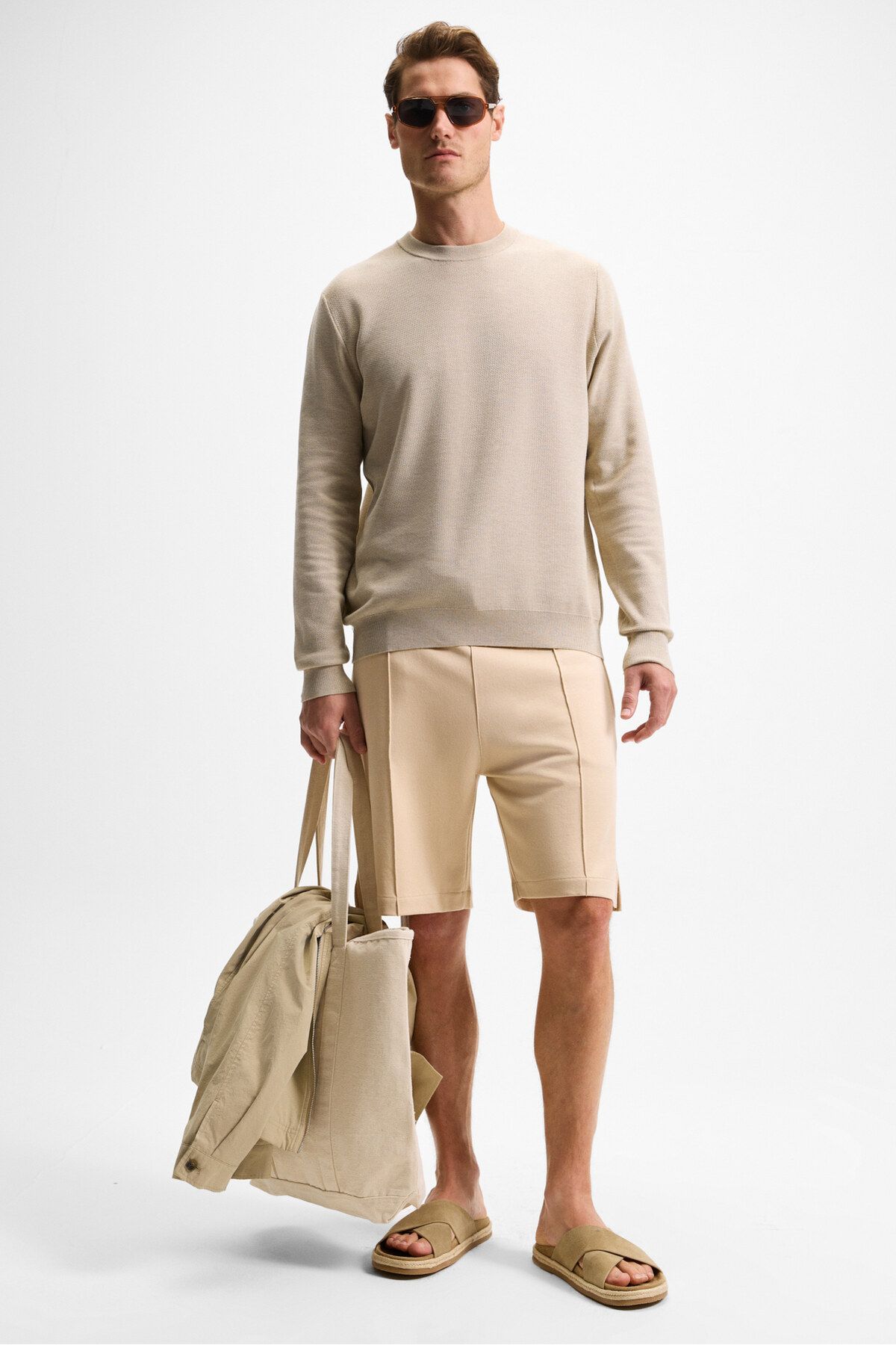 GRIMELANGE-Matsen Men's Relaxed Beige Shorts with Elastic Waist and Side and Back Pockets 5