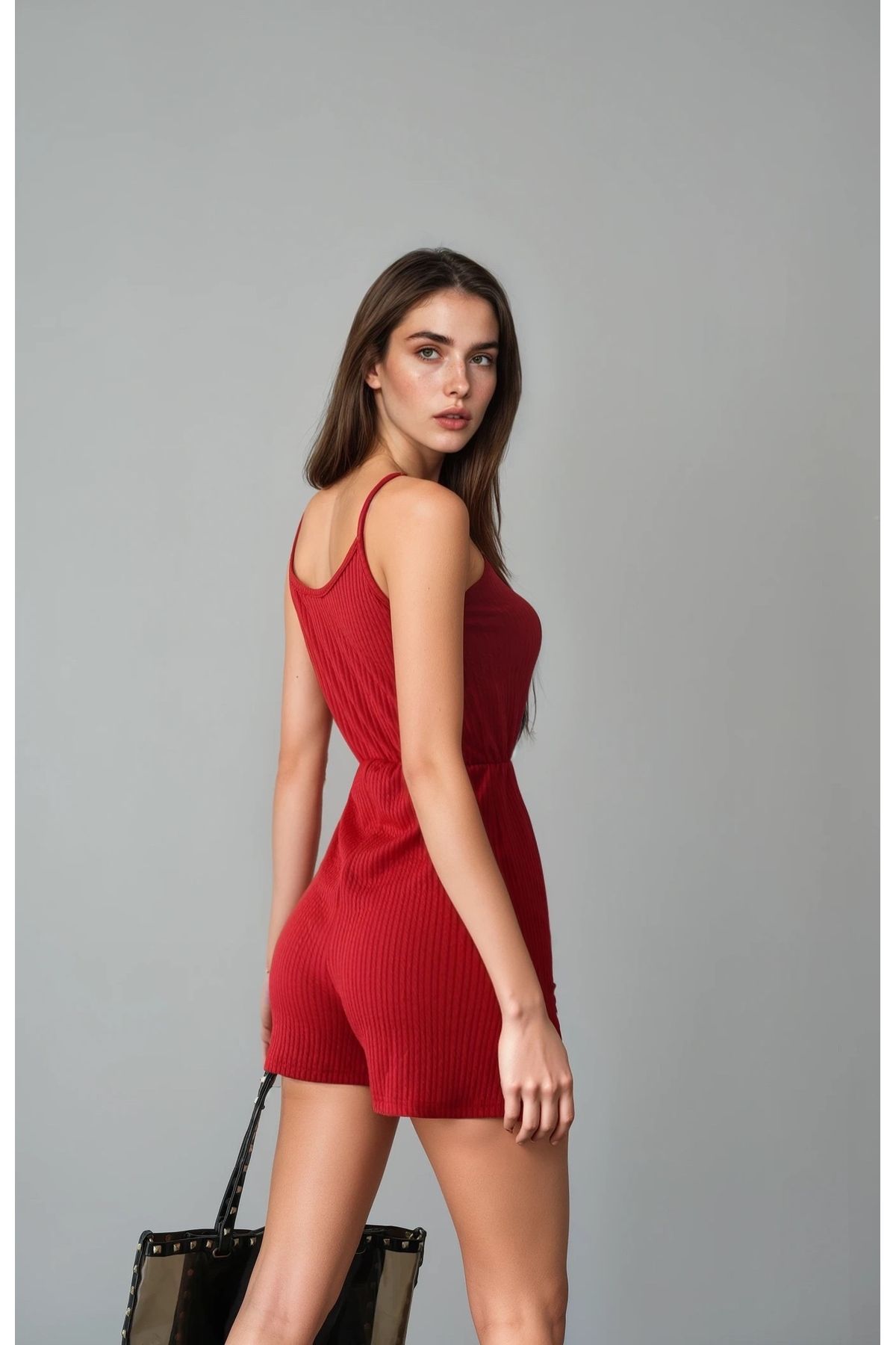 Friday Mood-Women's Elastic Waist Strap Shorts Jumpsuit 3