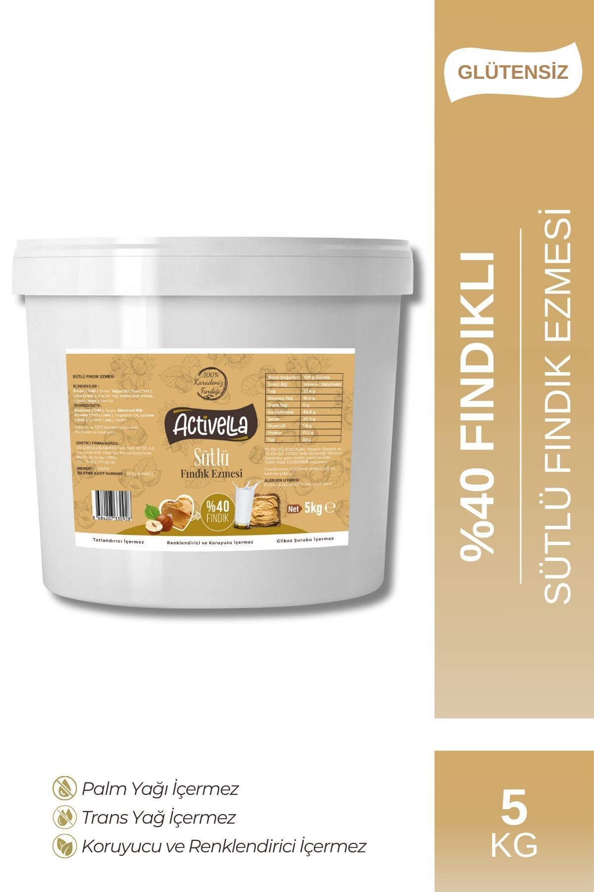 Activella Sütlü Fındık Ezmesi 5kg %40 Fındıklı