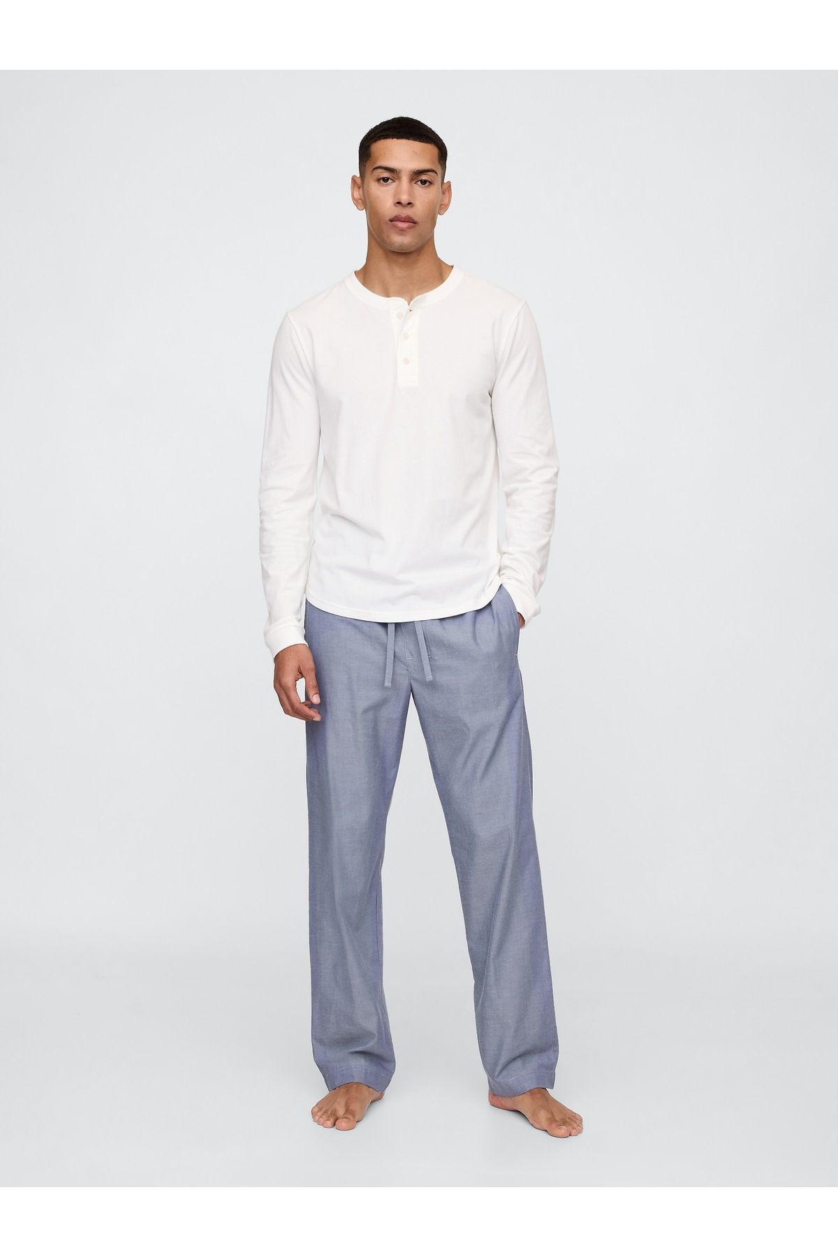 Erkek Açık Mavi Relaxed Poplin Pijama Altı - 1