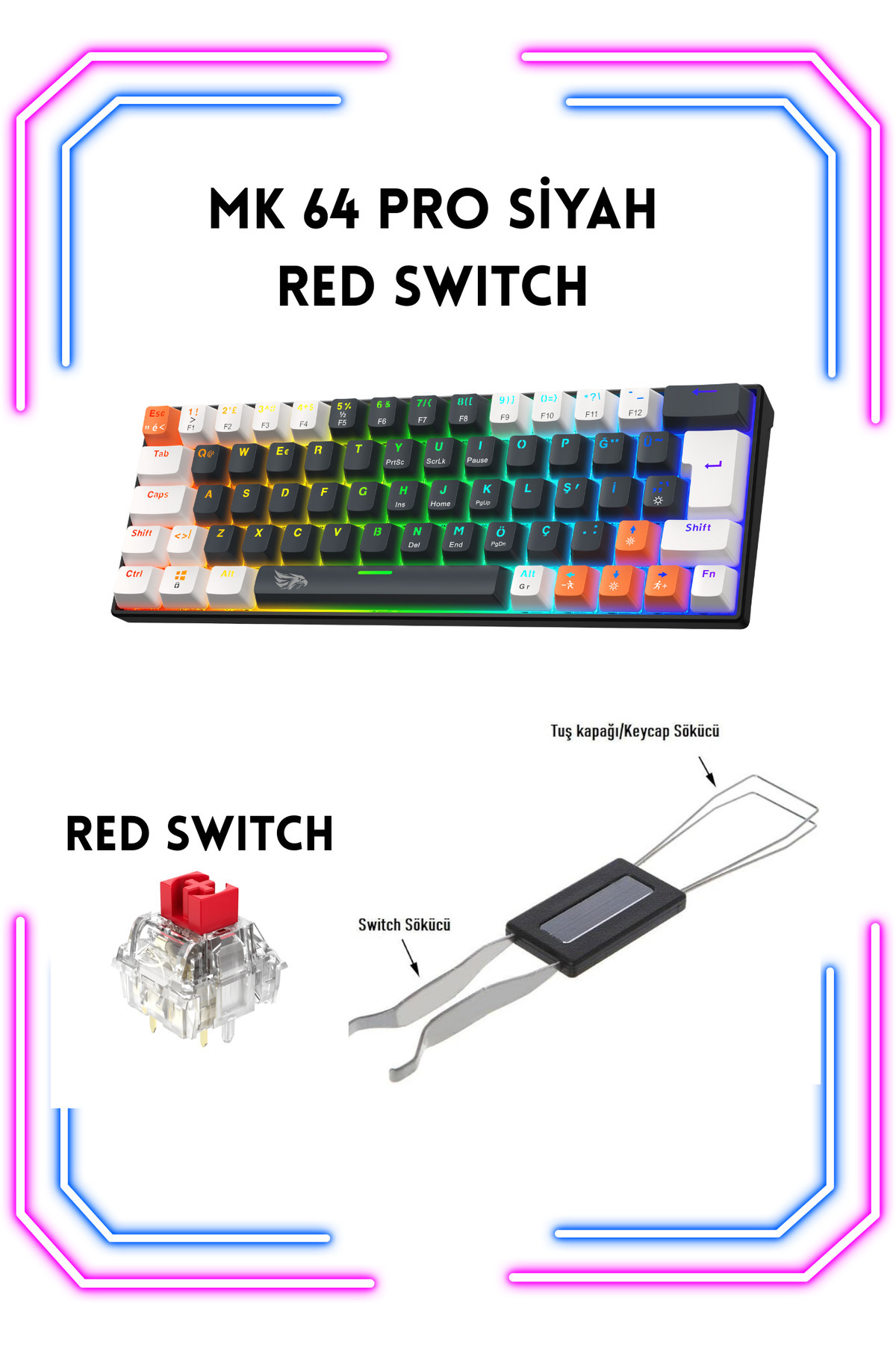 gameagle Mk Mk64 Pro 10 Farklı Rainbow Aydınlatma Mekanik Red Swıch ...