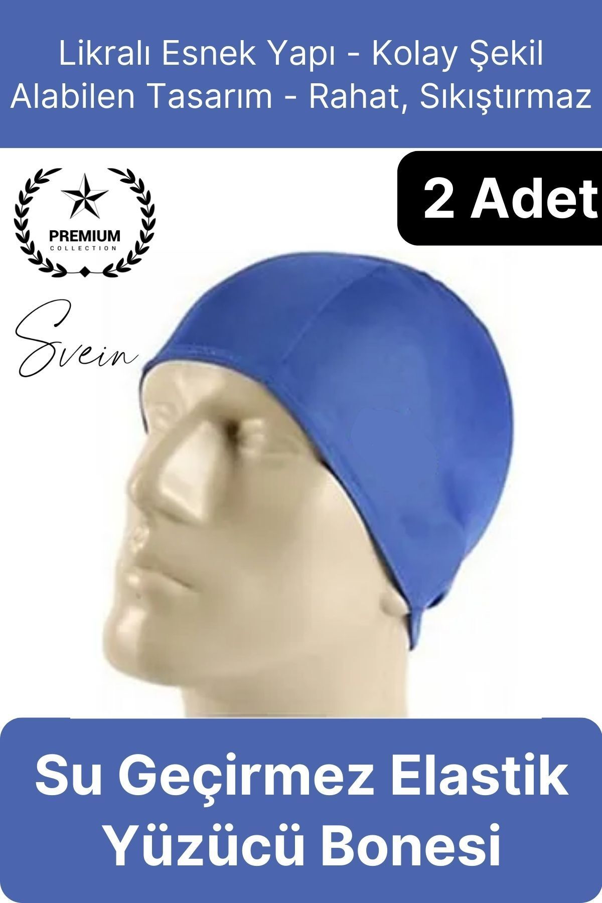 Svein 2'li Her Saça Uygun Su Geçirmez Bez Bone Likralı Yüzücü Deniz Havuz Elastik Unisex Kulak Korumalı