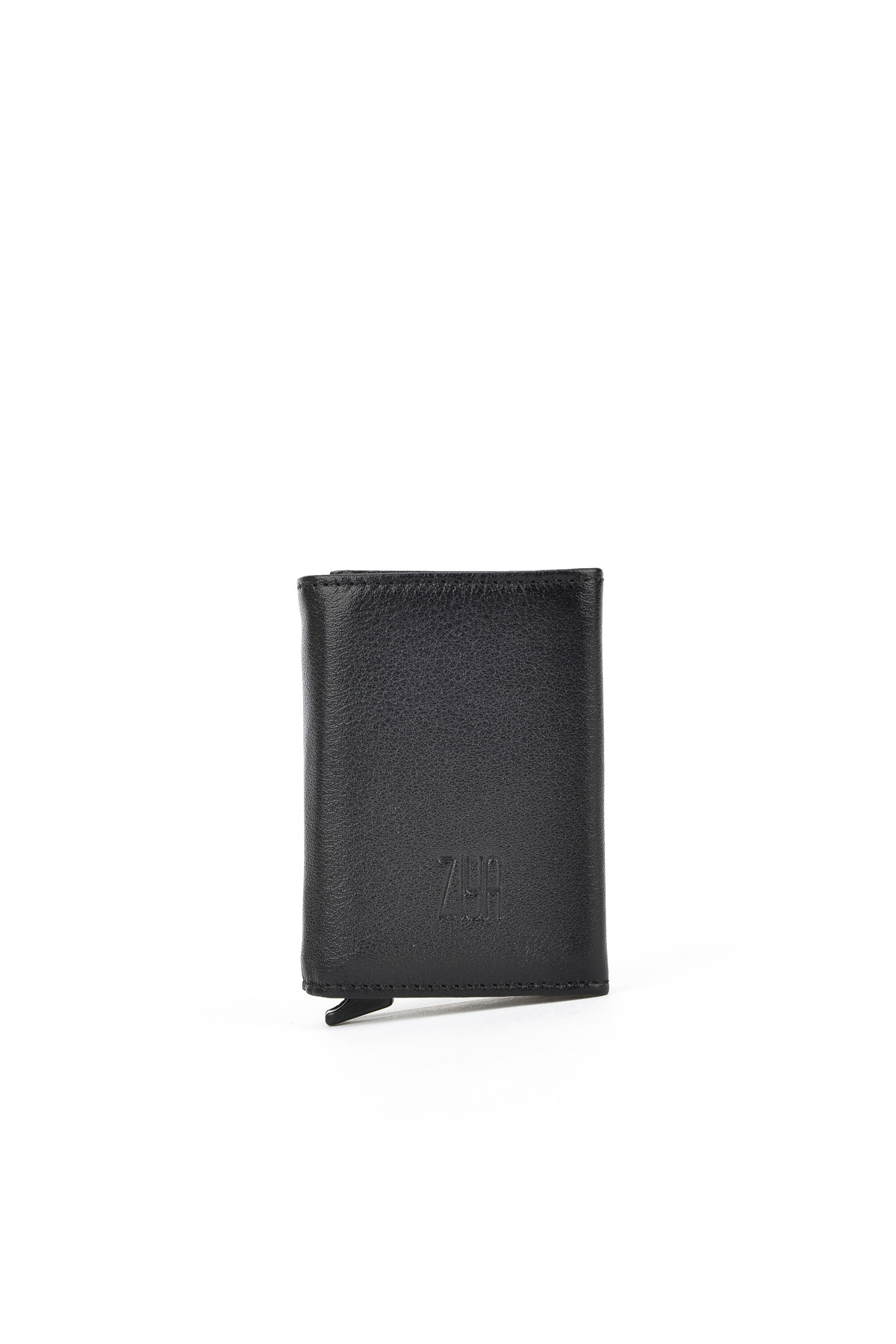 Ziya-Men's Genuine Leather Mechanism Wallet 1519841 Zymk13 Black 1