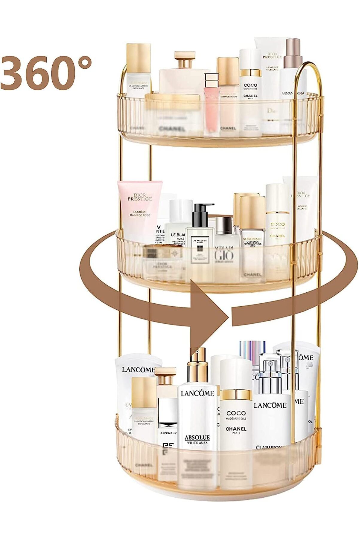 ETG-Rotating Makeup Organizer for Vanity 3 Tier, High-Capacity Skincare Clear Make Up Storage 5