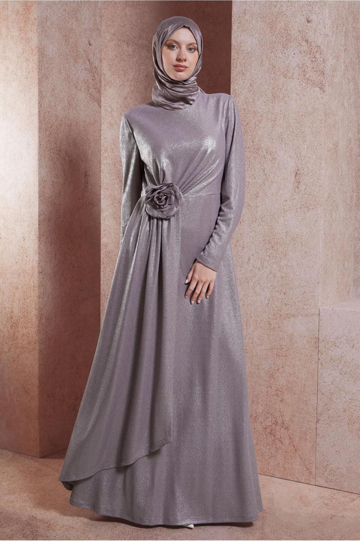 لباس شب با جزئیات گل 50421 Alvina