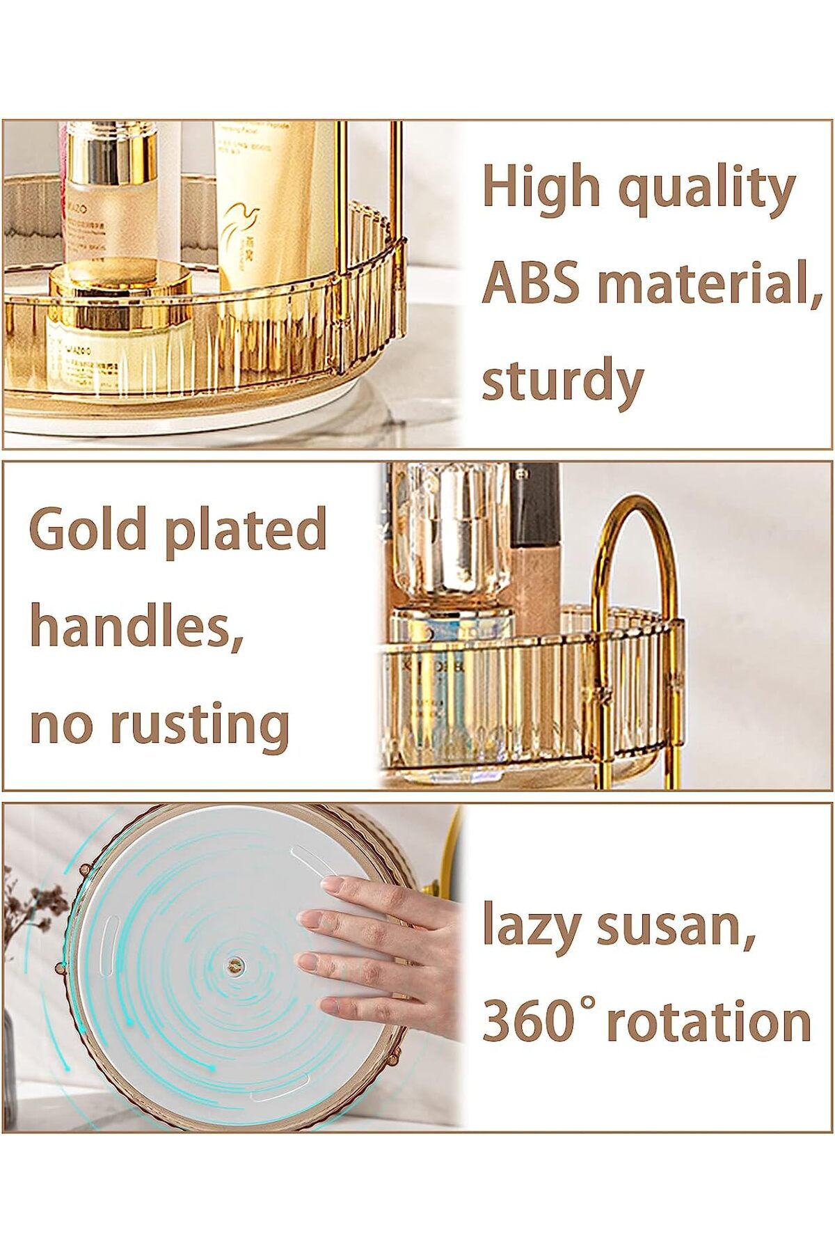 ETG-Rotating Makeup Organizer for Vanity 3 Tier, High-Capacity Skincare Clear Make Up Storage 3