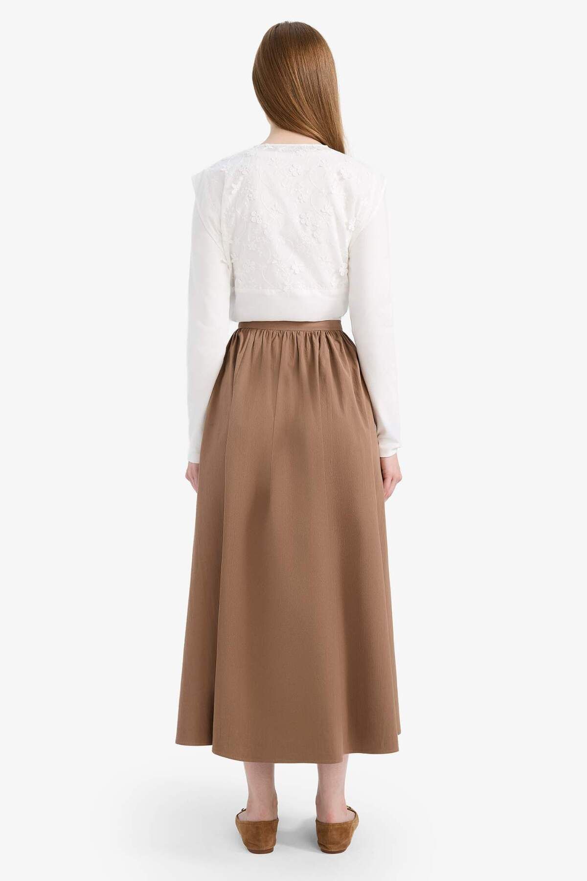 DeFacto-A-Line Flexible Waisted Poplin Maxi Skirt E7453Ax25Sm 2