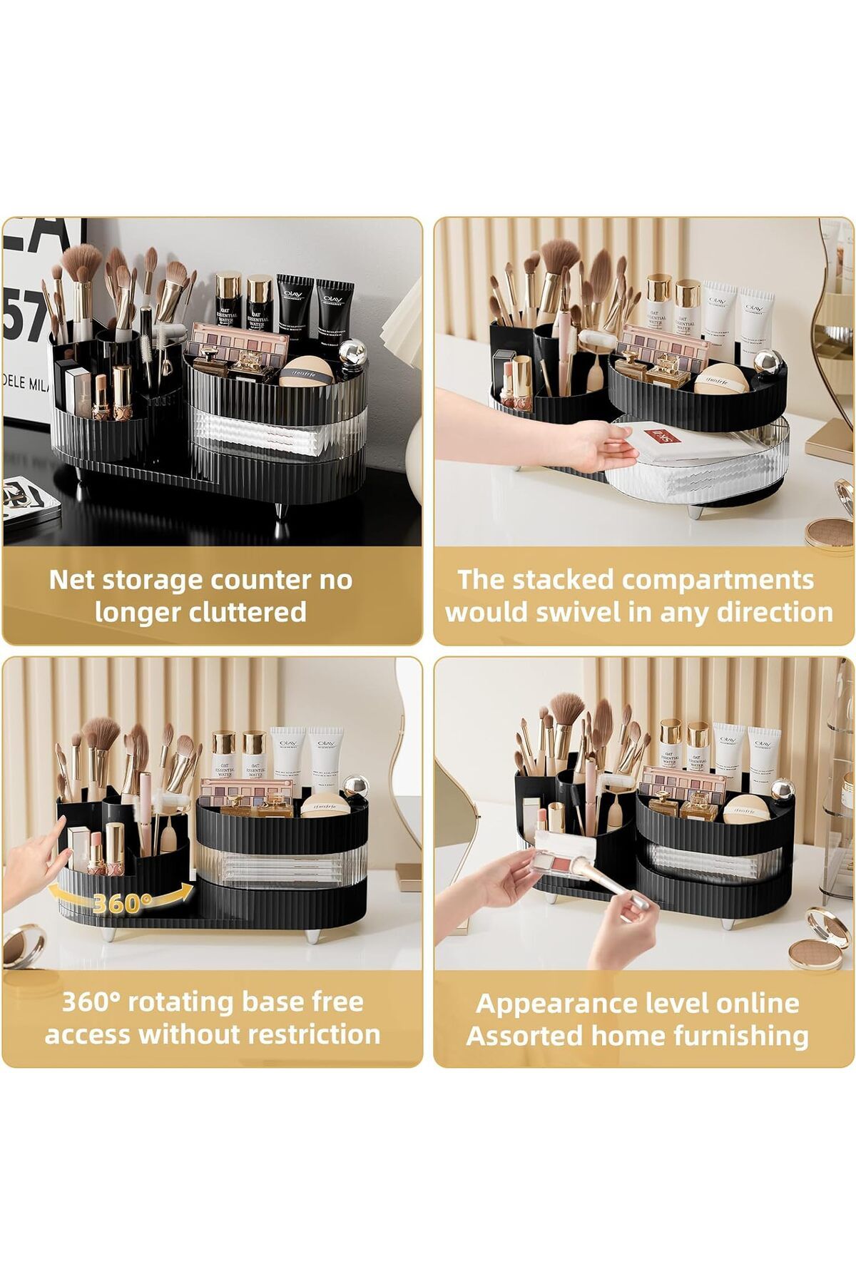 ETG-Upgraded 3 Tier Makeup Brush Holder Organizer, Rotating Makeup Organizers Countertop 3