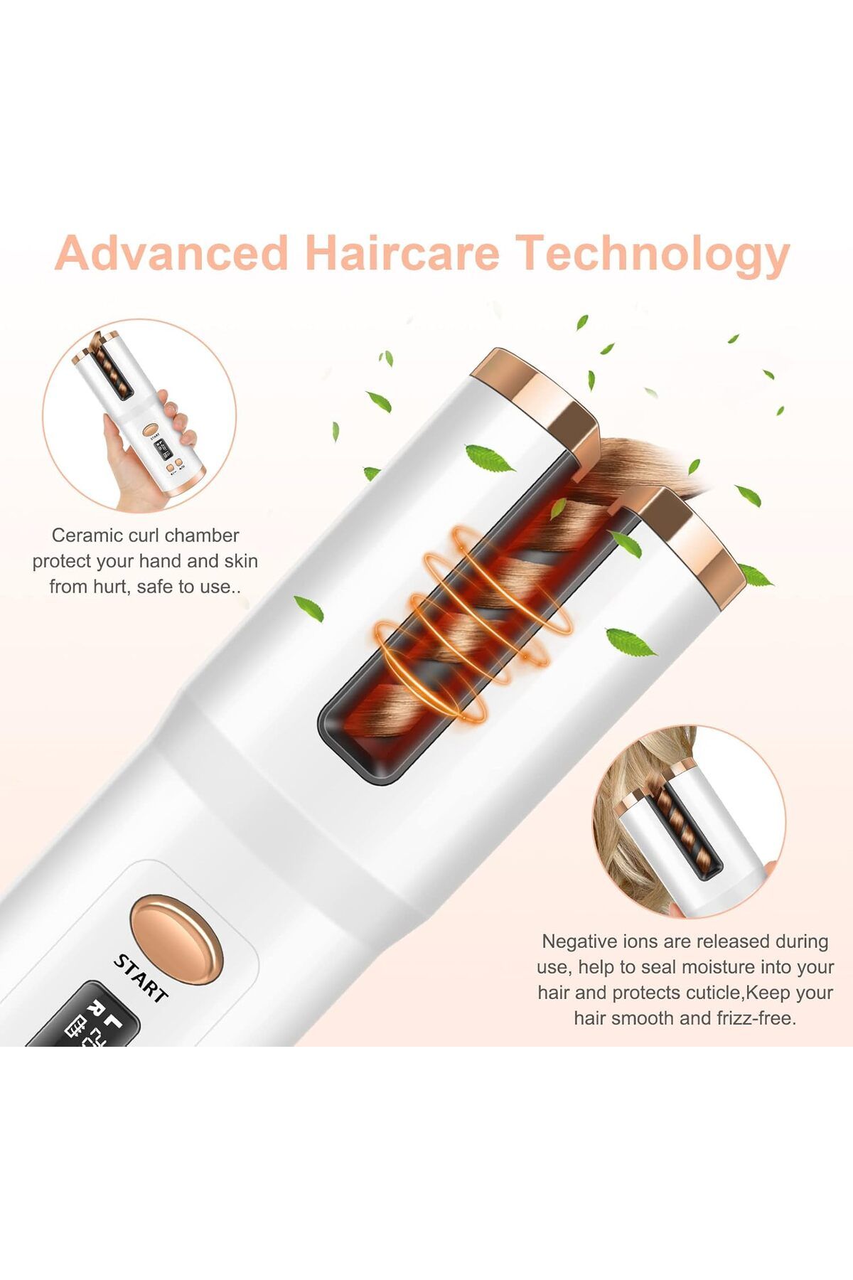 COOYA-Cordless Automatic Curling Iron, with LCD Display, 6 Temperature and Timer Settings, for all hair 5
