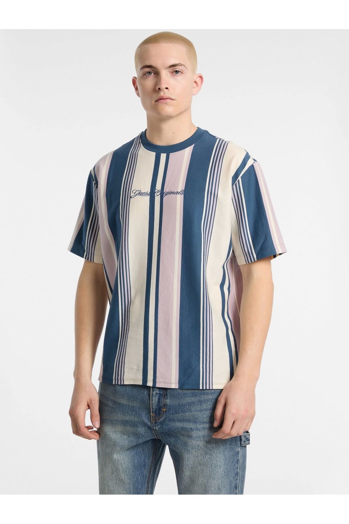تی شرت راه راه عمودی مردانه Guess