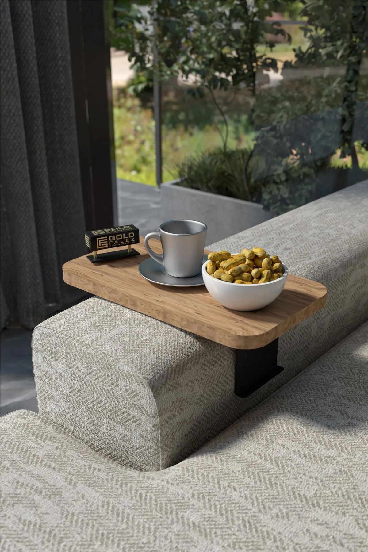 GOLDFALEZ Masuta Laterala Reglabila Canapea Din Nuc | Birou Pentru Laptop În Formă De C | Mobilier De Living Modern - One Size