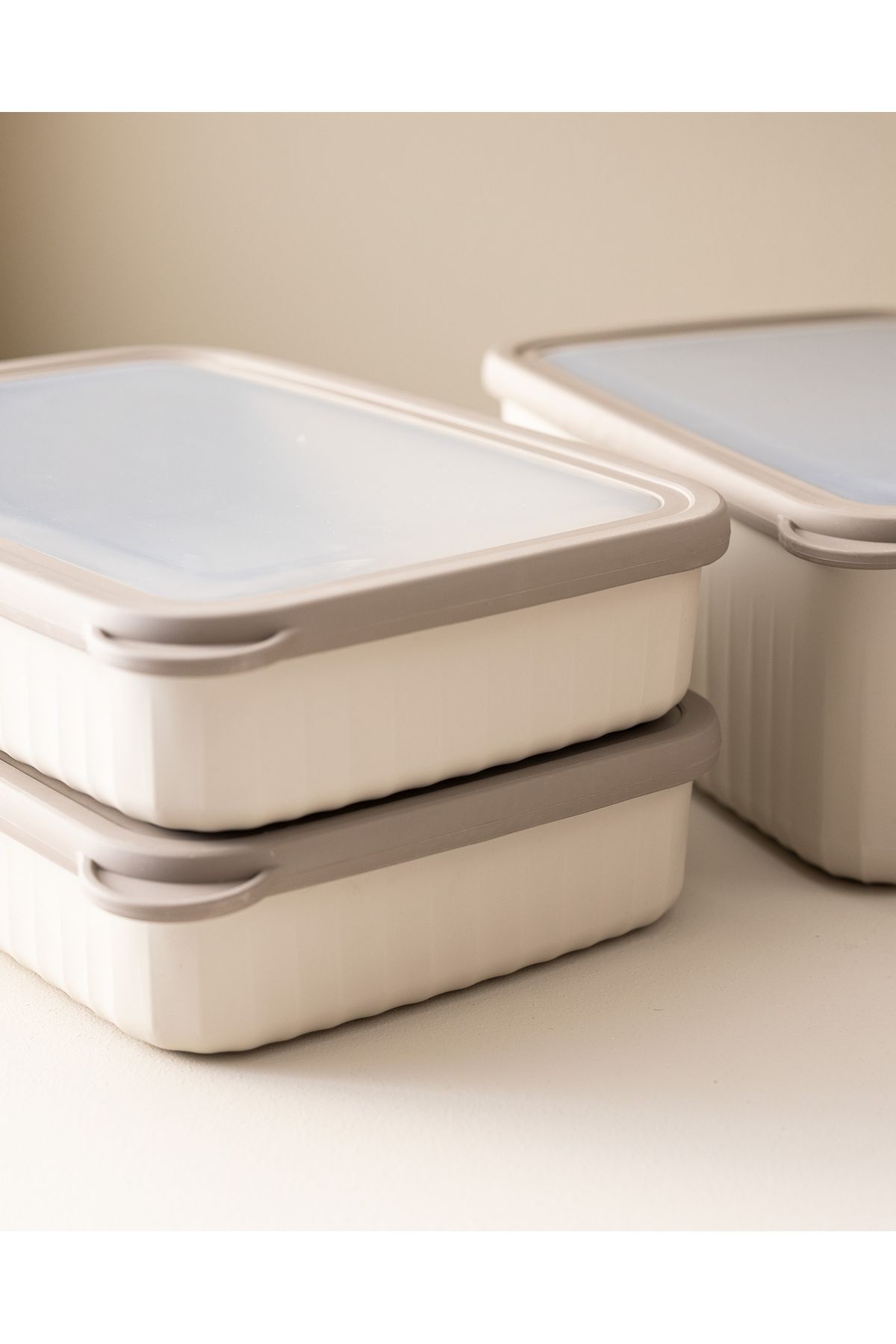Madame Coco-Lucca Set of 3 Rectangular Storage Containers - Beige 4