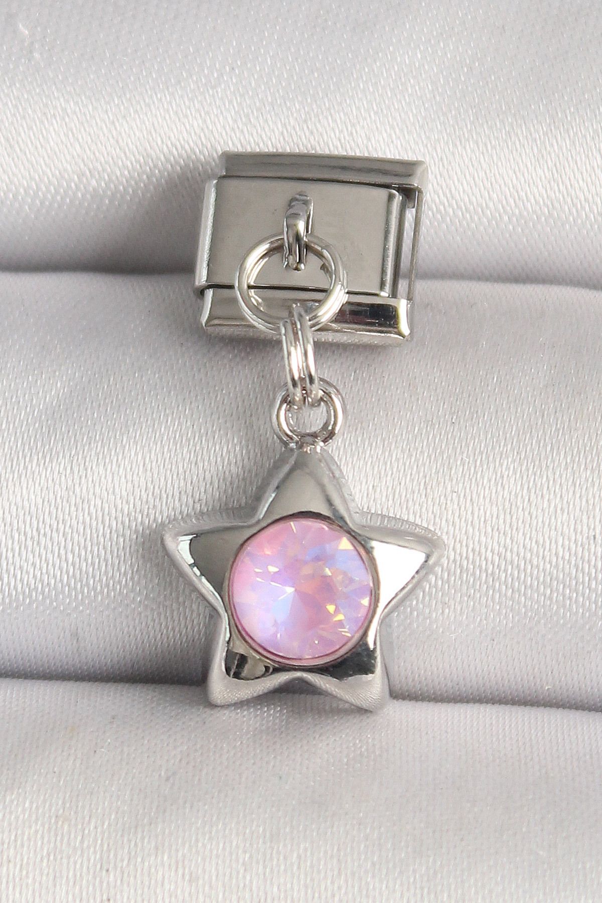 doremodam 316L Çelik Gümüş Renk Pembe Zirkon Taşlı Yıldız Model Nomination Charm - Lisinya
