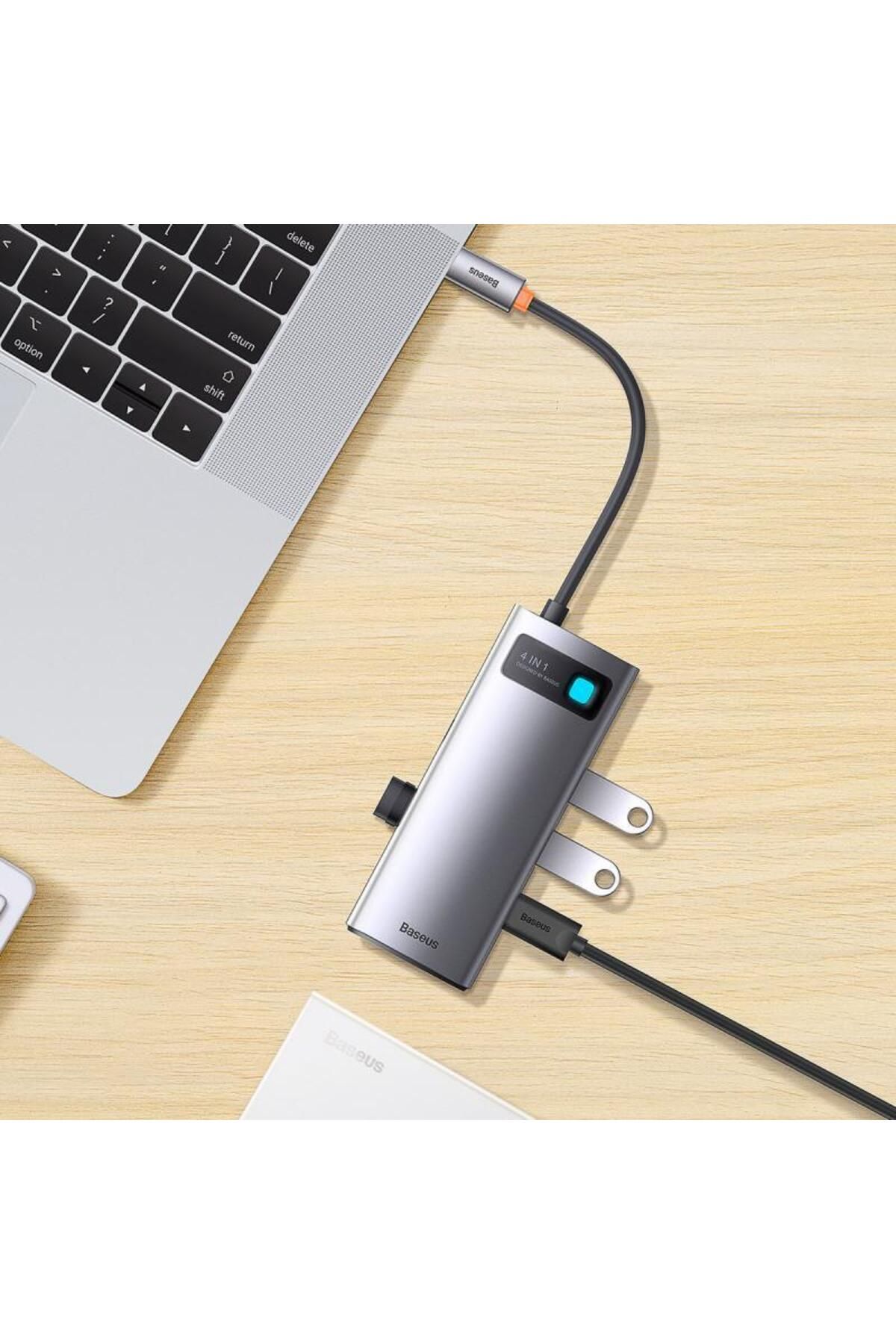 Baseus-HUB USB Baseus Metal Gleam WKWG070013, aluminiu, 4-in-1, USB-C - 4x USB 3.2 (Gri) 9