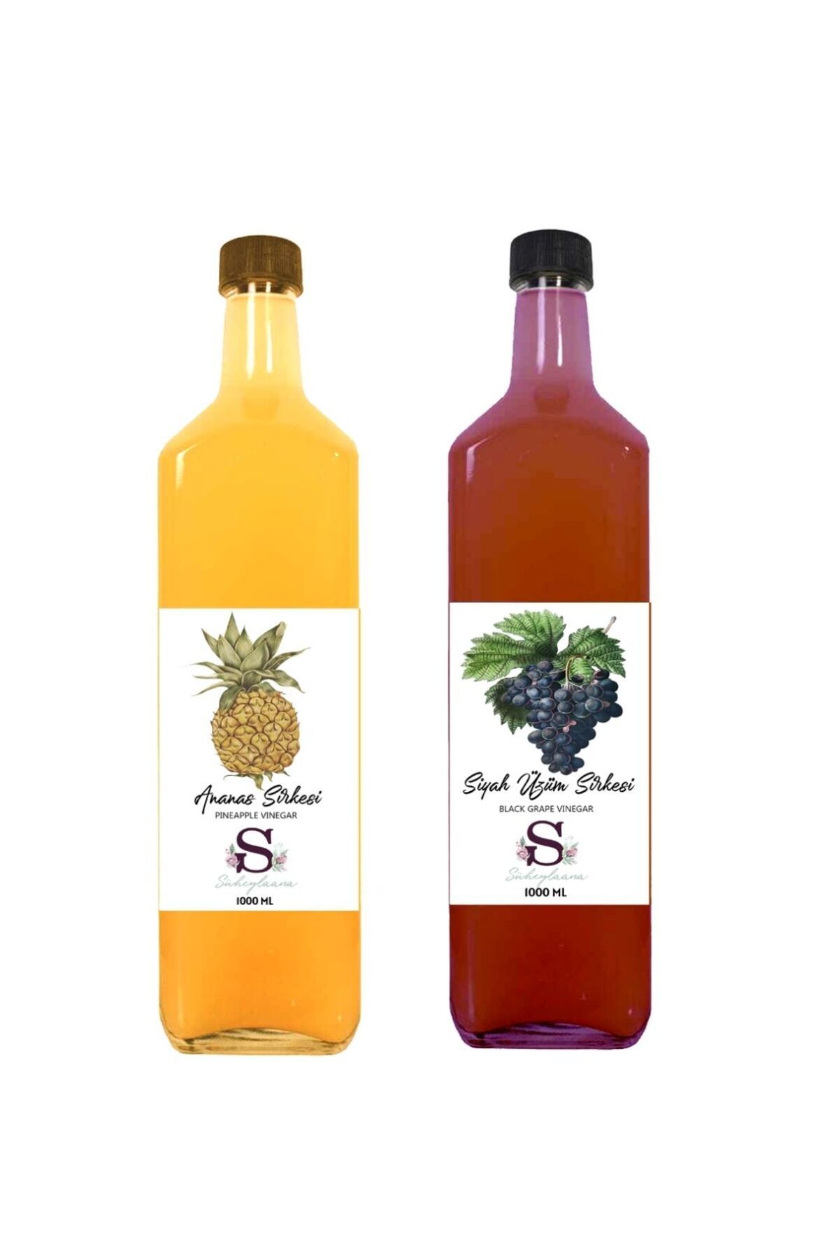Doğal Ananas Sirkesi 1000 Ml Ve Doğal Siyah Üzüm Sirkesi 1000 Ml