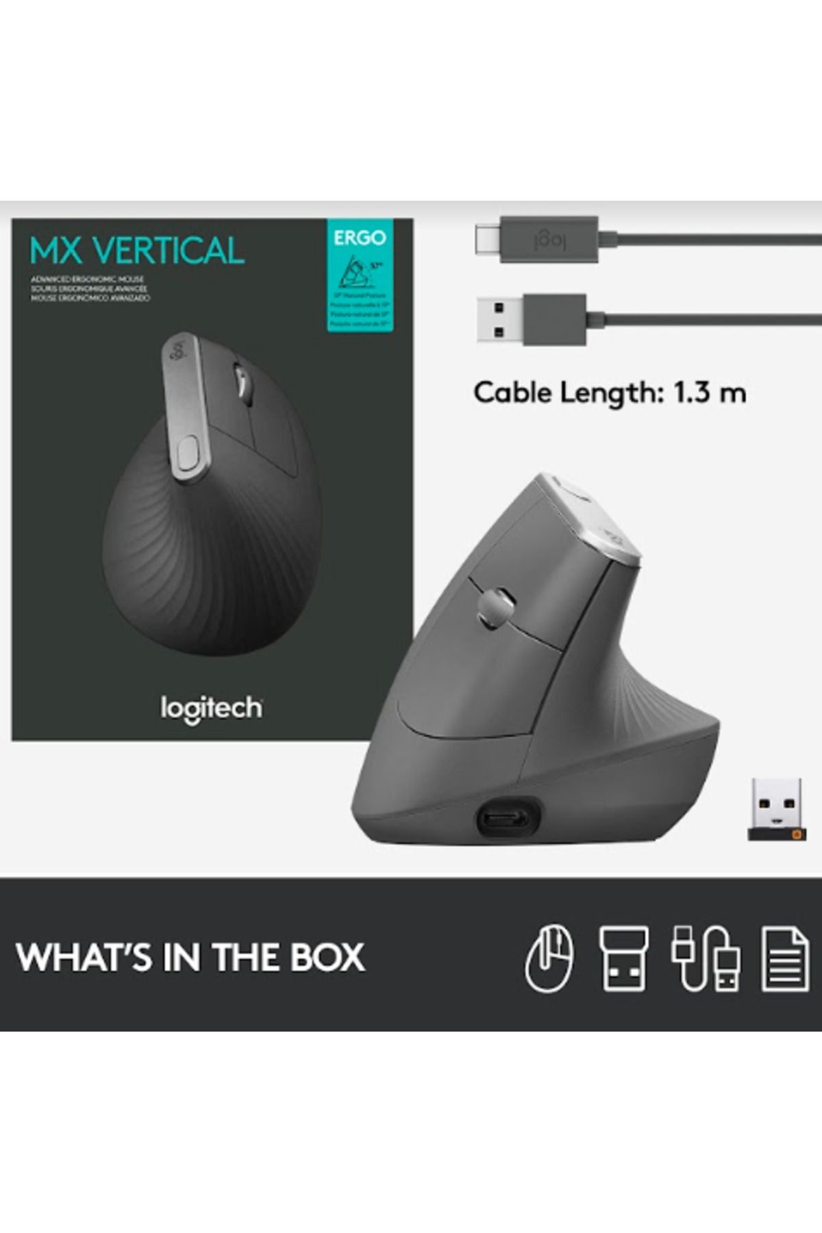 logitech-Mouse Wireless Logitech MX Vertical, 1600 DPI, USB, Ergonomic (Negru) 16