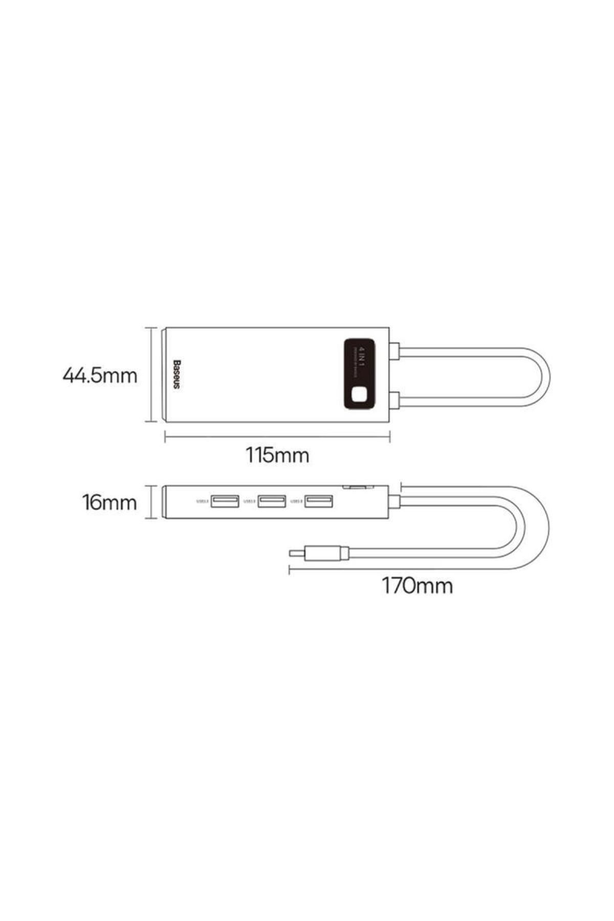 Baseus-HUB USB Baseus Metal Gleam WKWG070013, aluminiu, 4-in-1, USB-C - 4x USB 3.2 (Gri) 14