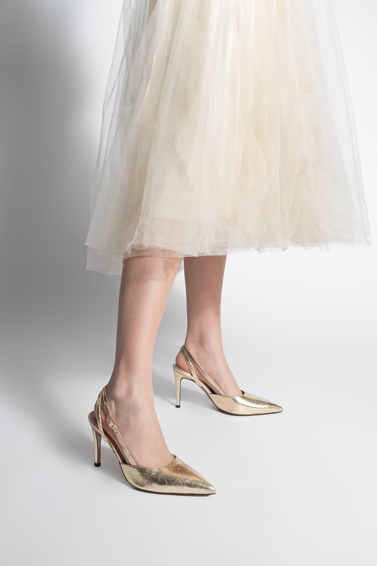 Marjin-Zemar Gold Damen Stiletto spitze Zehe Slingback Schuhe mit Absatz 4