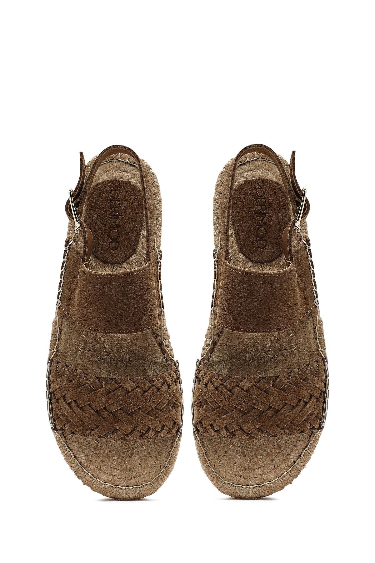 Derimod-Women's Mink Knit Detailed Suede Leather Espadrille 25Sfd 206310 8
