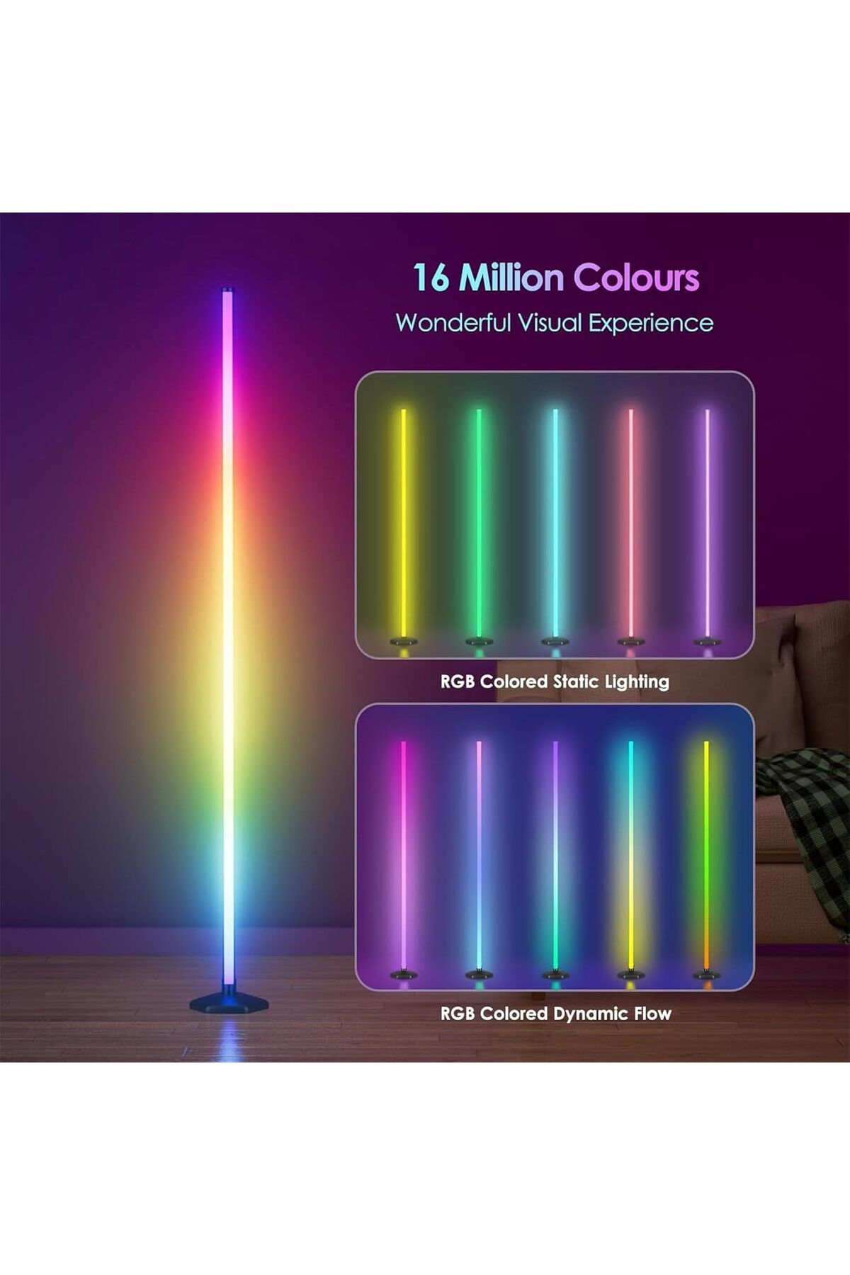 COOYA-RGB LED Floor Lamp With Base, With Remote Control, Dimmable DIY Modern Floor Lamp With Music Sync 5