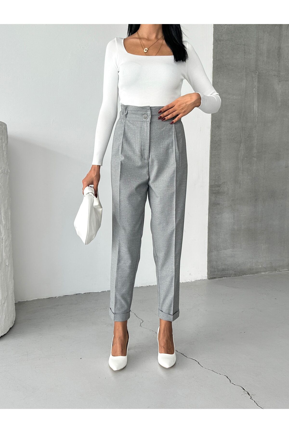 OUZ Fashion-Women's Double Leg Elastic Waist Ankle Length Trousers 7