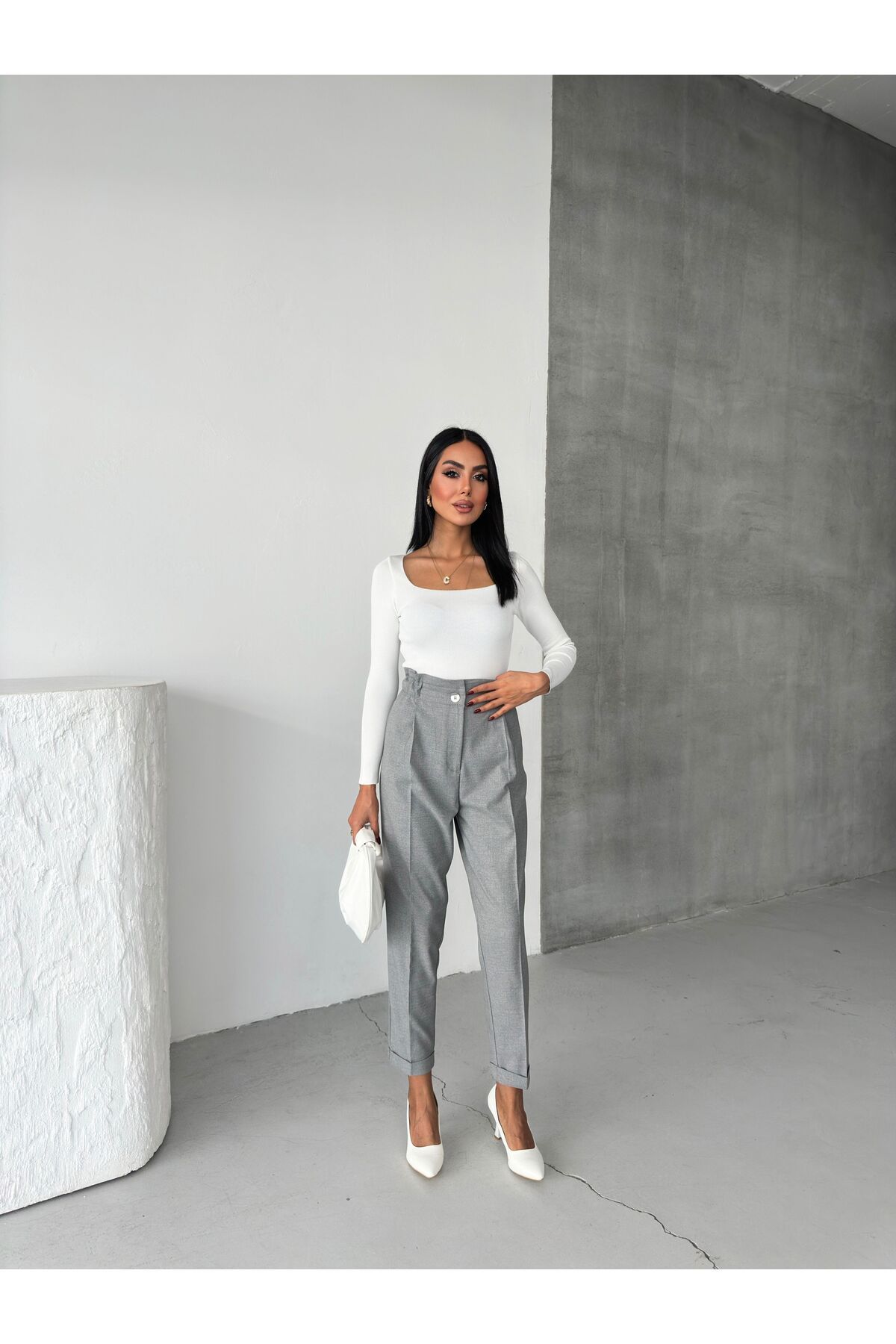 OUZ Fashion-Women's Double Leg Elastic Waist Ankle Length Trousers 5