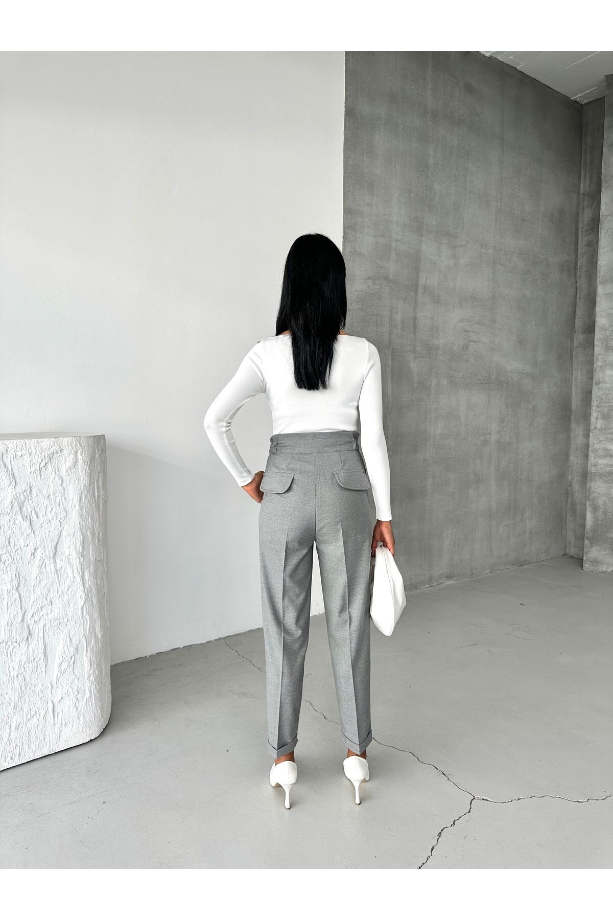 OUZ Fashion-Women's Double Leg Elastic Waist Ankle Length Trousers 2