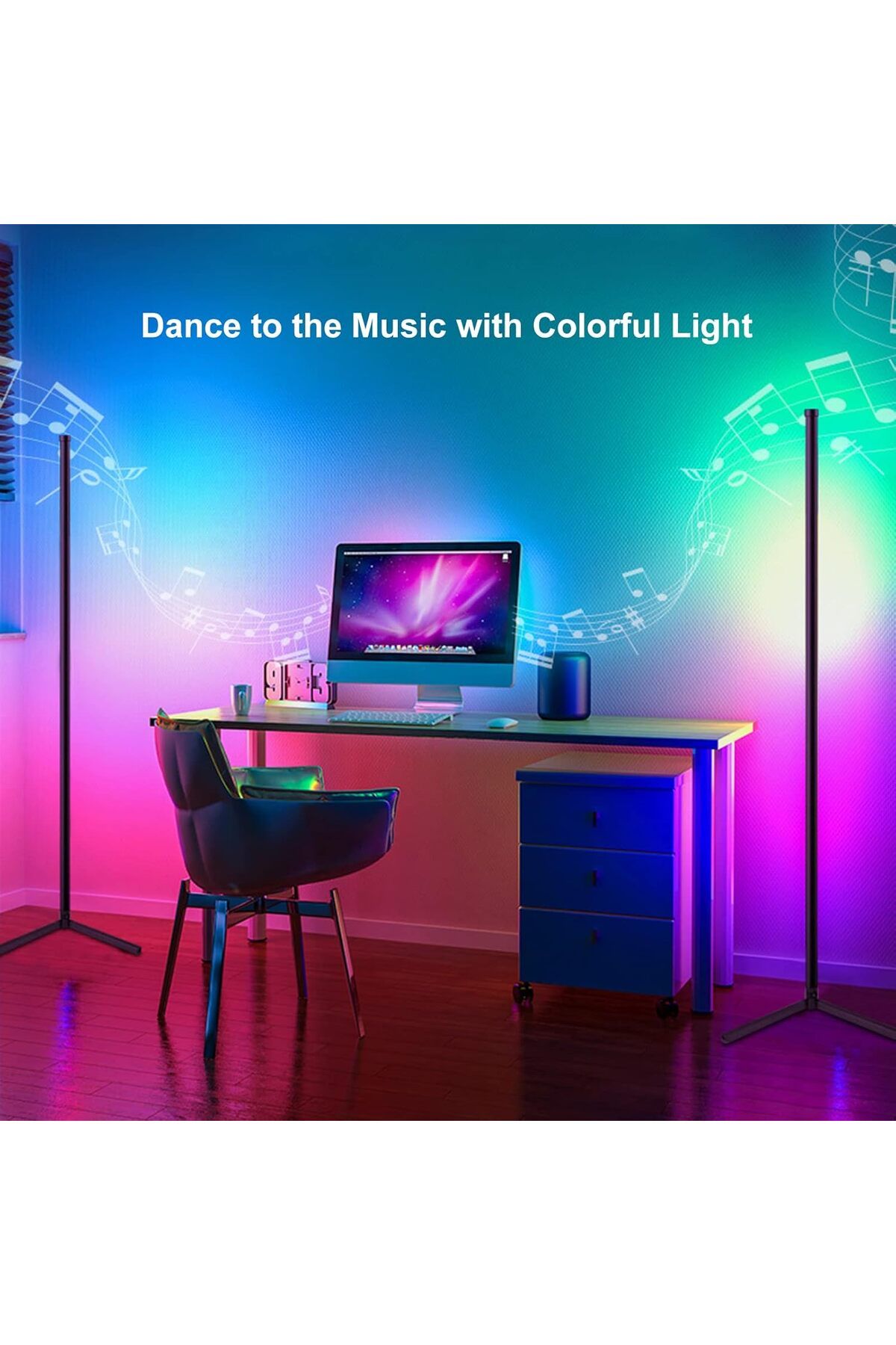 COOYA-Corner Floor Lamp, Connected LEDs RGB, with Controlller, 3 Controlling Modes, Timing Timer 4