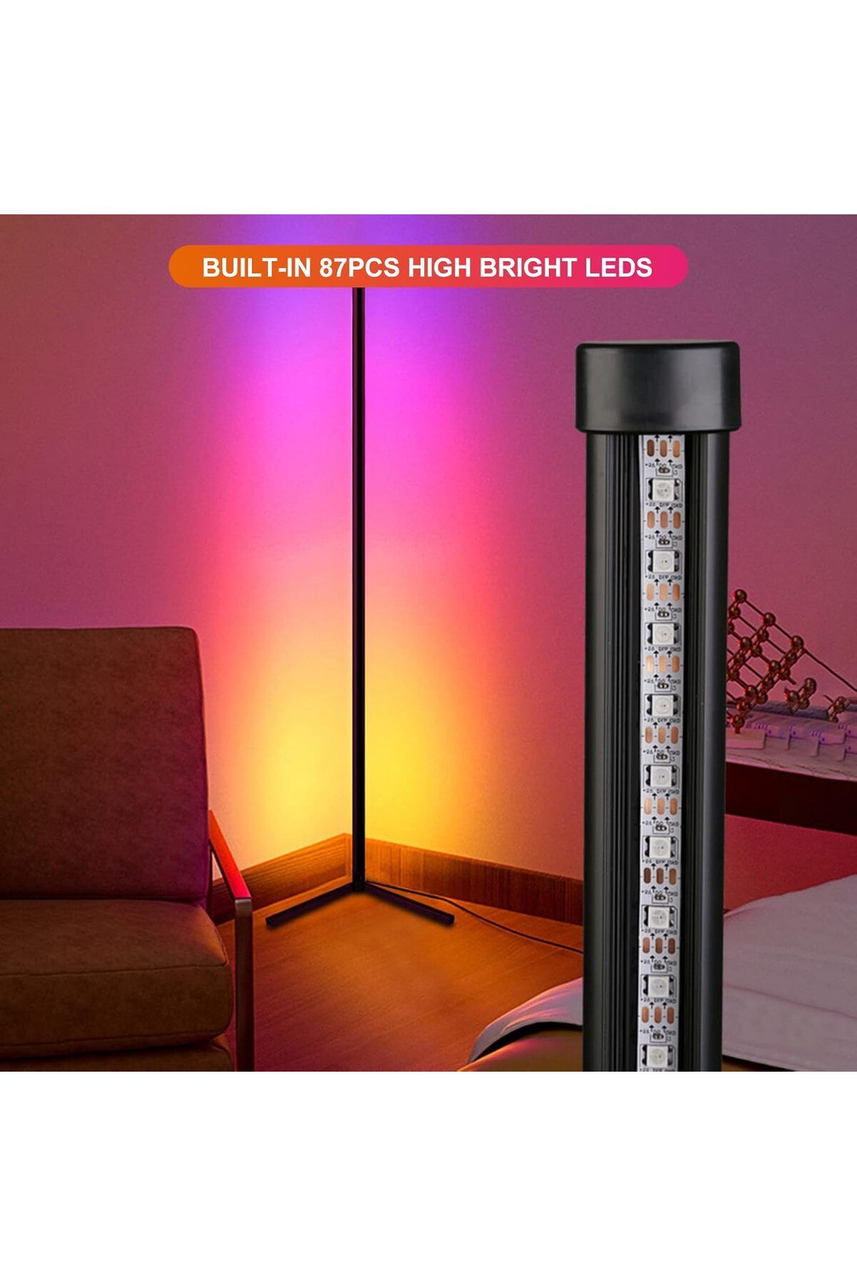 COOYA-Corner Floor Lamp, Connected LEDs RGB, with Controlller, 3 Controlling Modes, Timing Timer 5