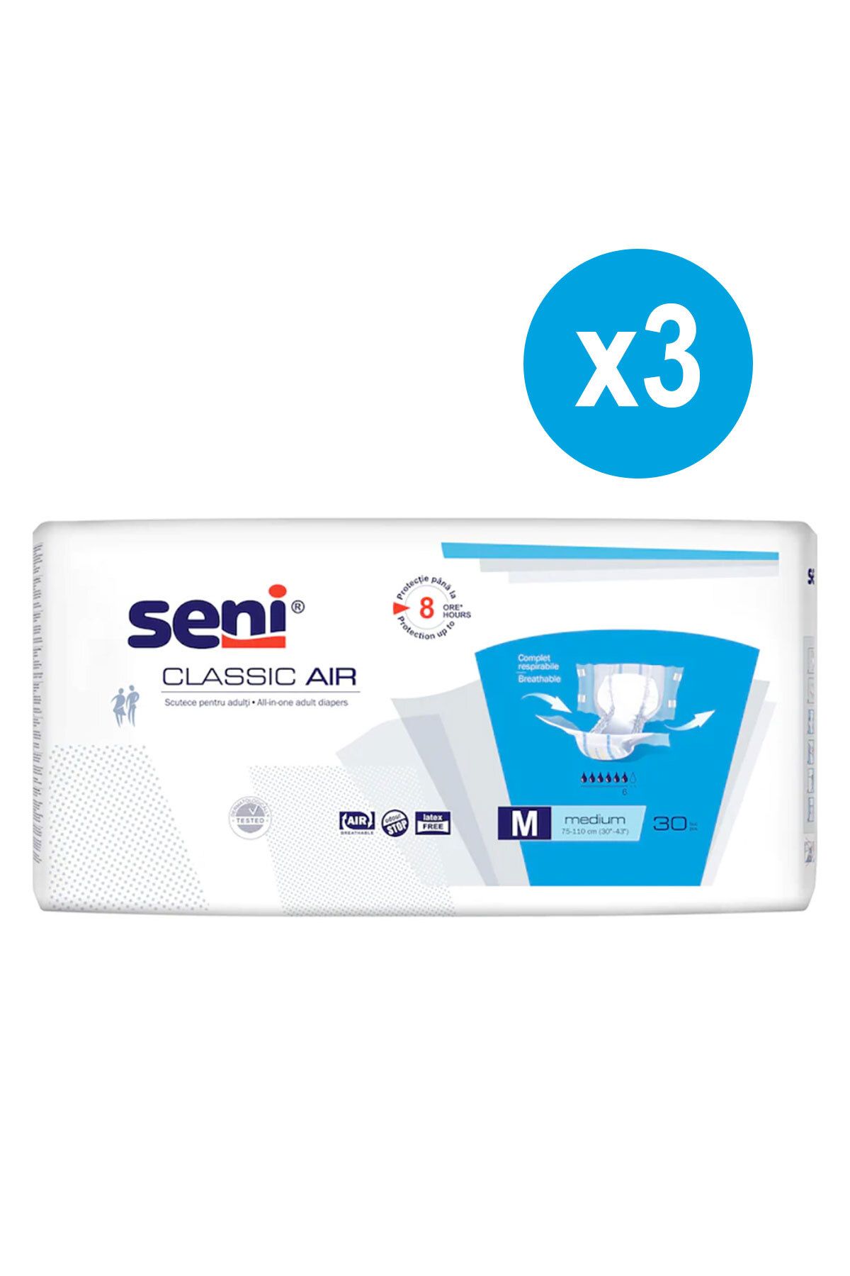 Seni Scutece Pentru Adulti Seni Classic Air Medium, 30 Buc X 3 - One Size