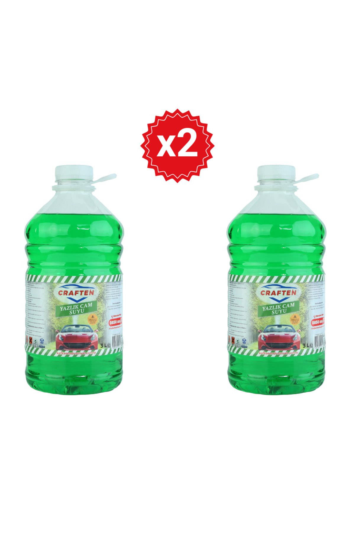 Craften Yazlık Cam Suyu 3 Litre Yeşil Elma Kokulu x2