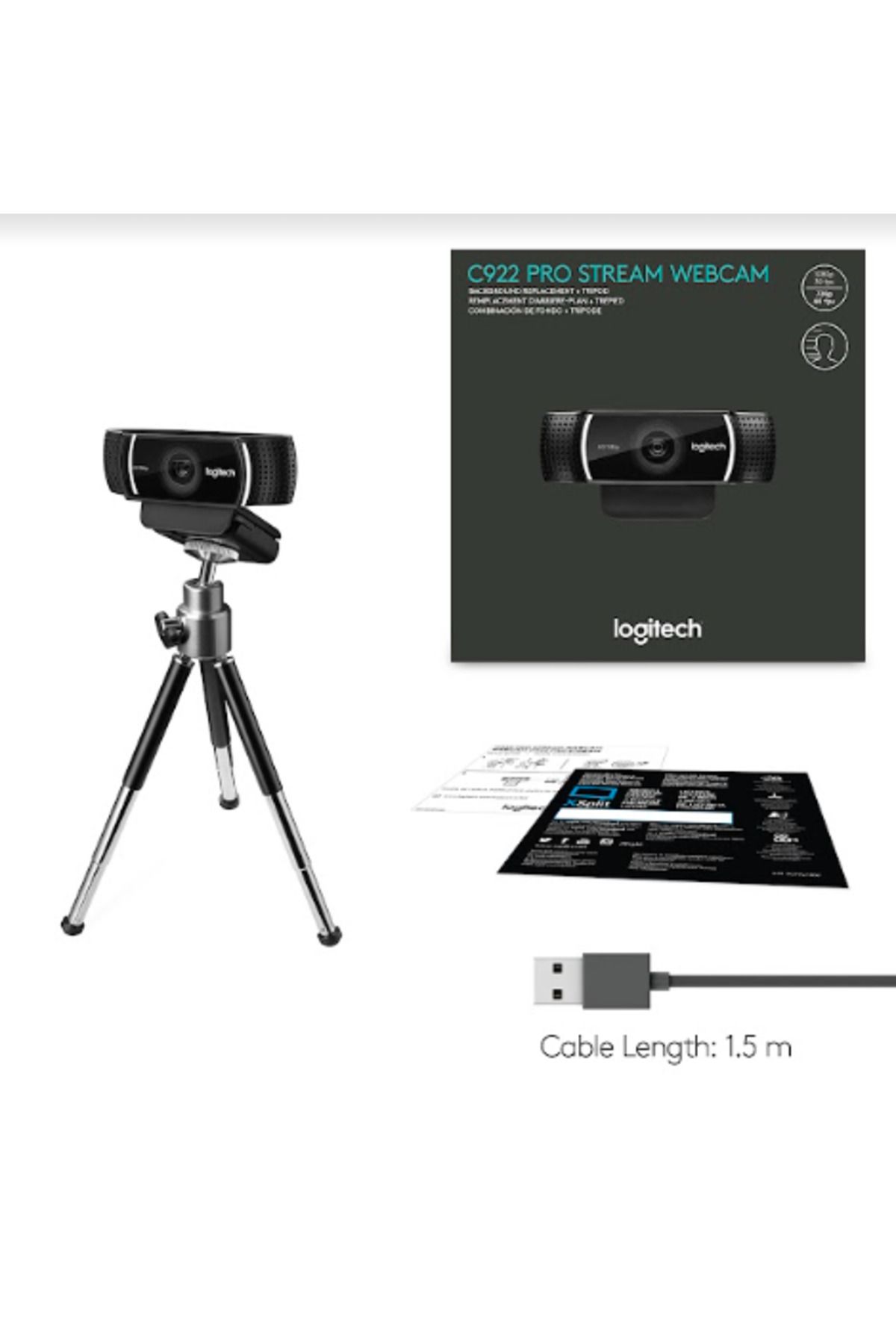 logitech-Camera Web Logitech C922 Pro Stream, Full HD, Microfon, USB (Negru) 12